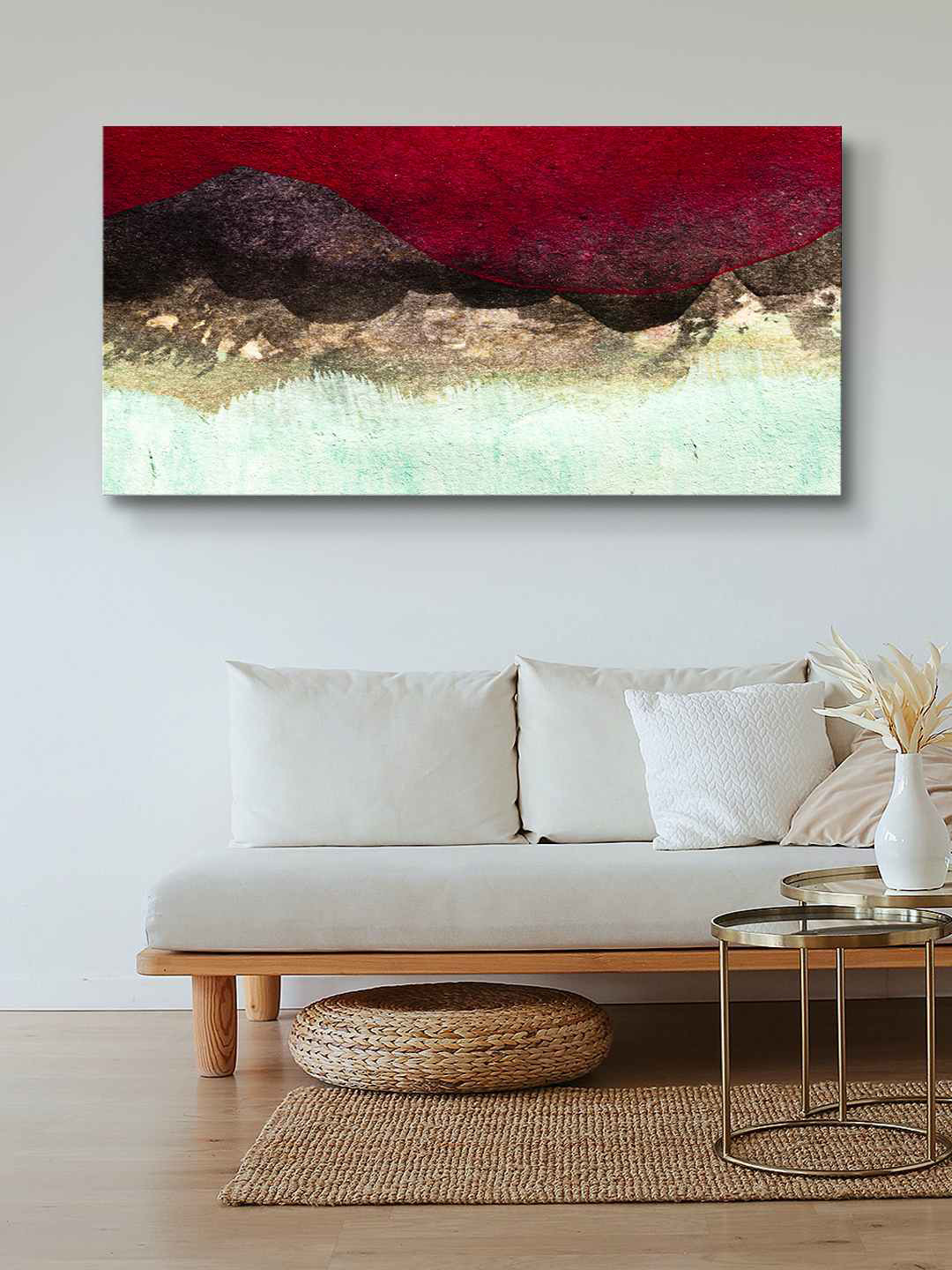 999Store Red & Brown Abstract Painting Canvas Wall Art