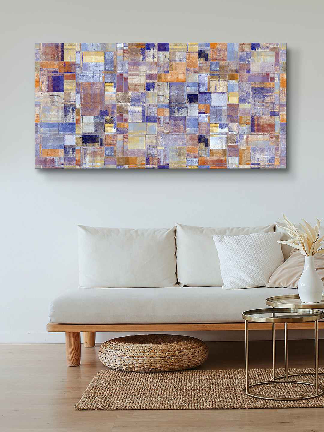 999Store Purple & Beige Abstract Framed Canvas Wall Art Painting