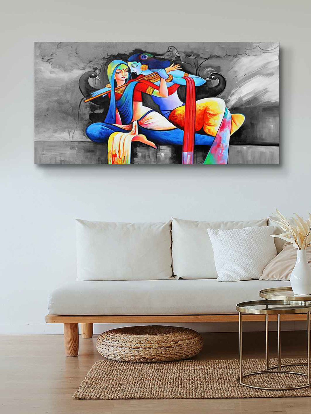 999Store Radha Krishna Canvas Wall Rectangle Paintings Wall Art -48 x 24 In
