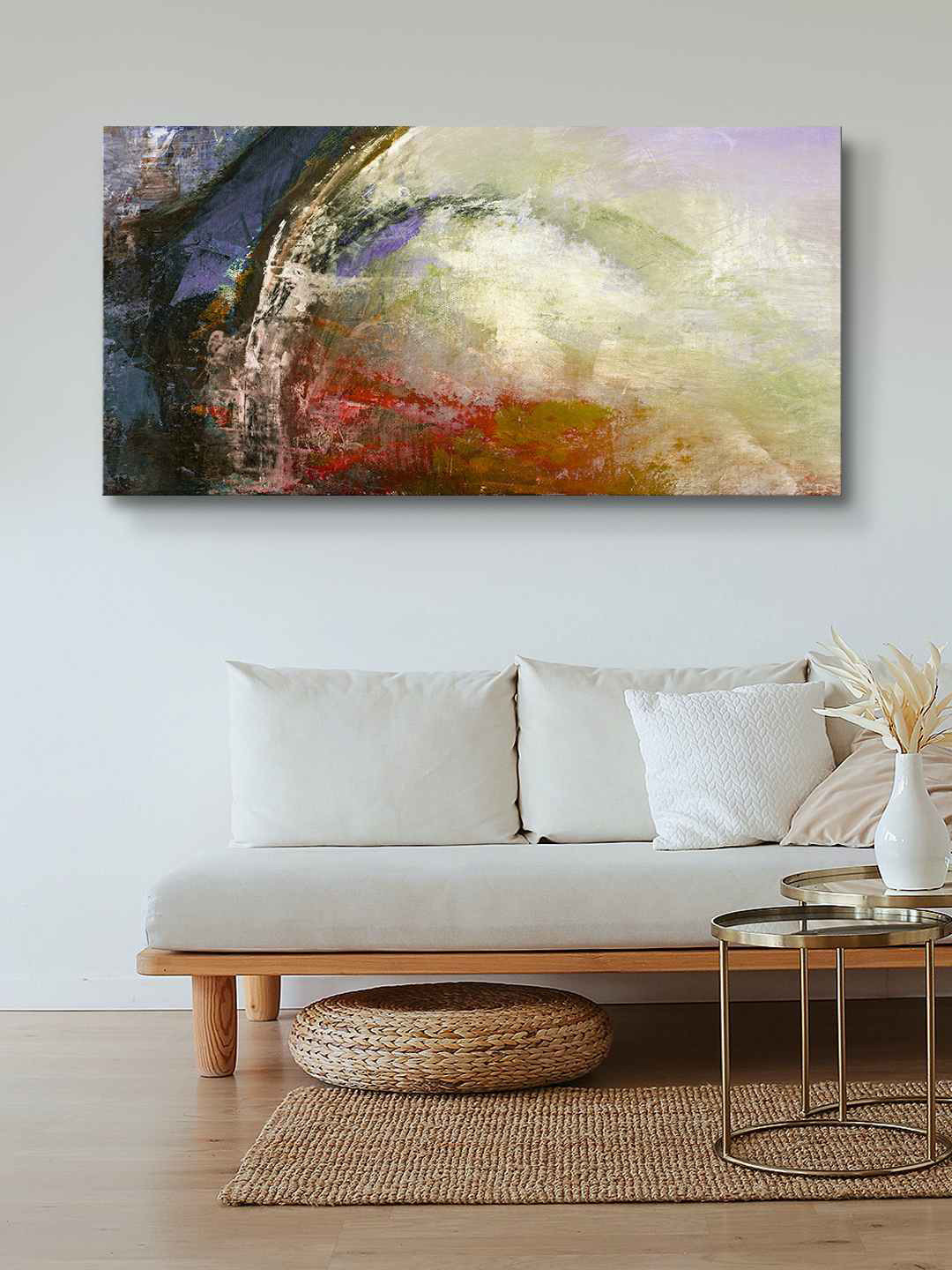 999Store Beige & Red Acrylic Abstract Framed Canvas Wall Art Painting