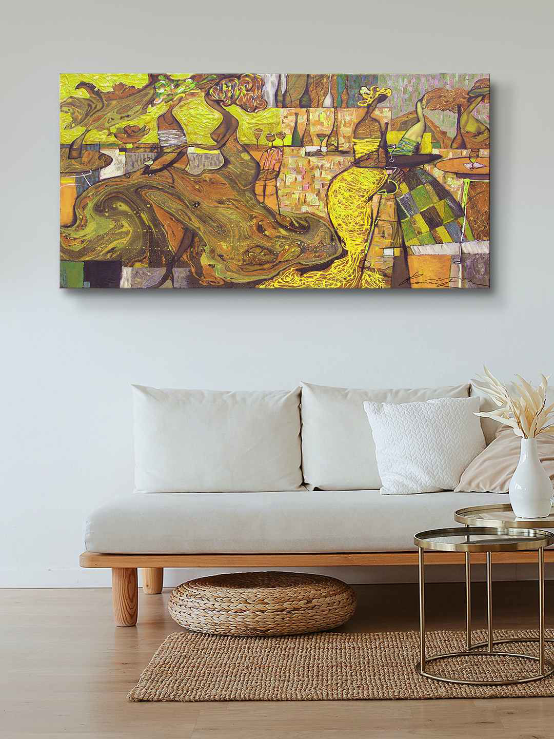 999Store Brown & Yellow Abstract Framed Canvas Painting Wall Art