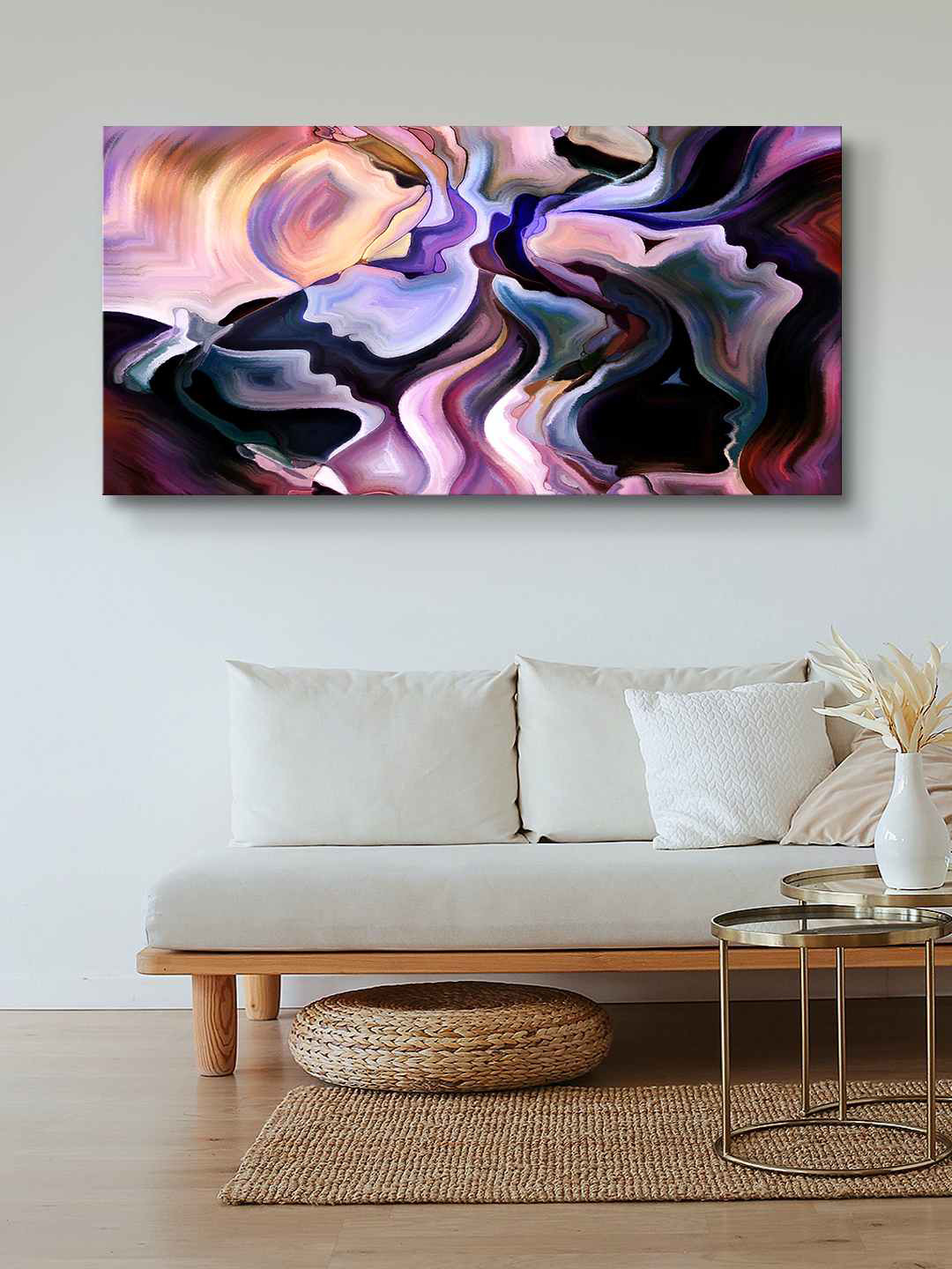 999Store Abstract Lady Face Canvas Wall Rectangle Paintings Wall Art -24 x 48In