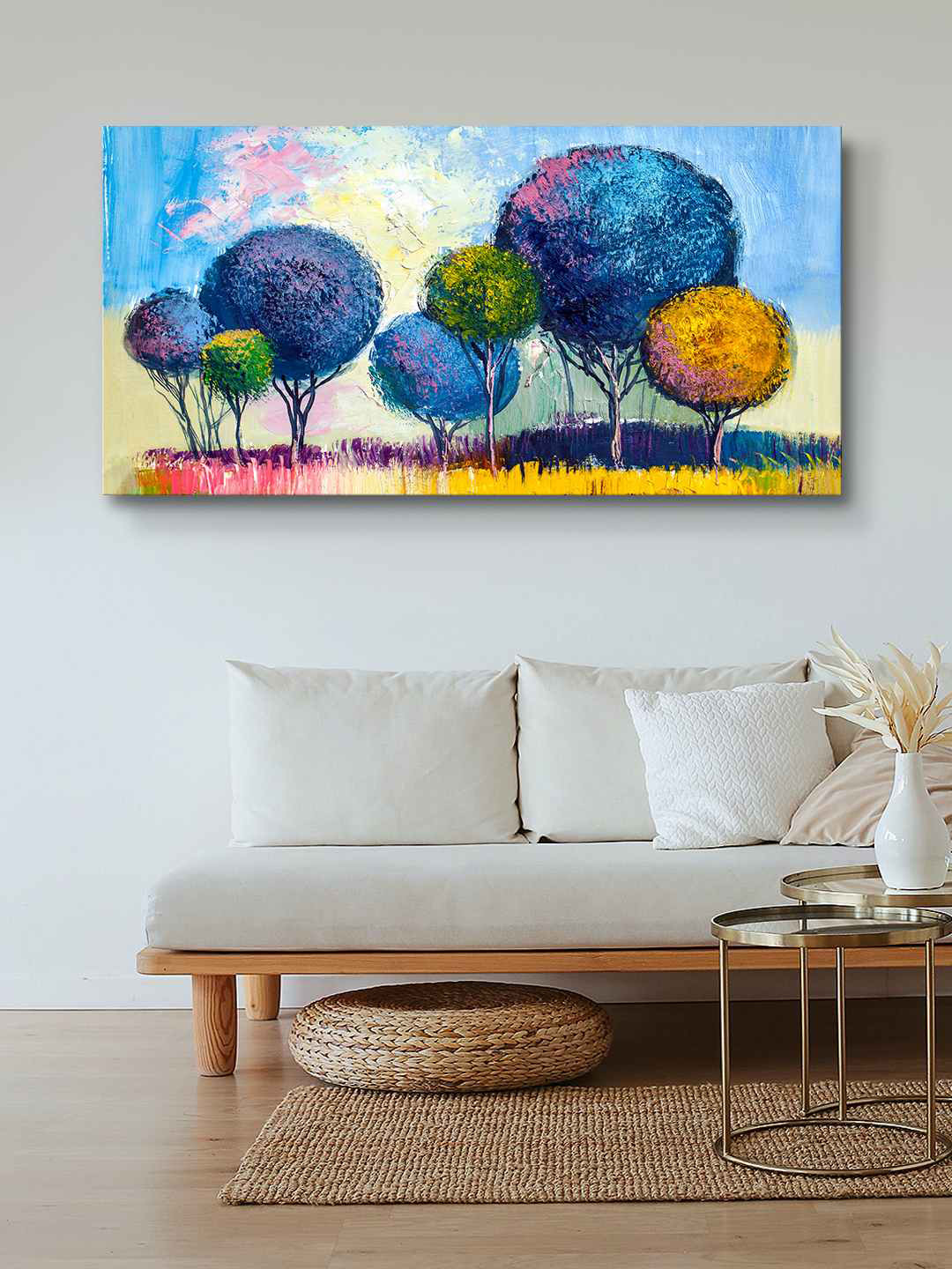 999Store Blue & Yellow Abstract Tree Painting Wall Art