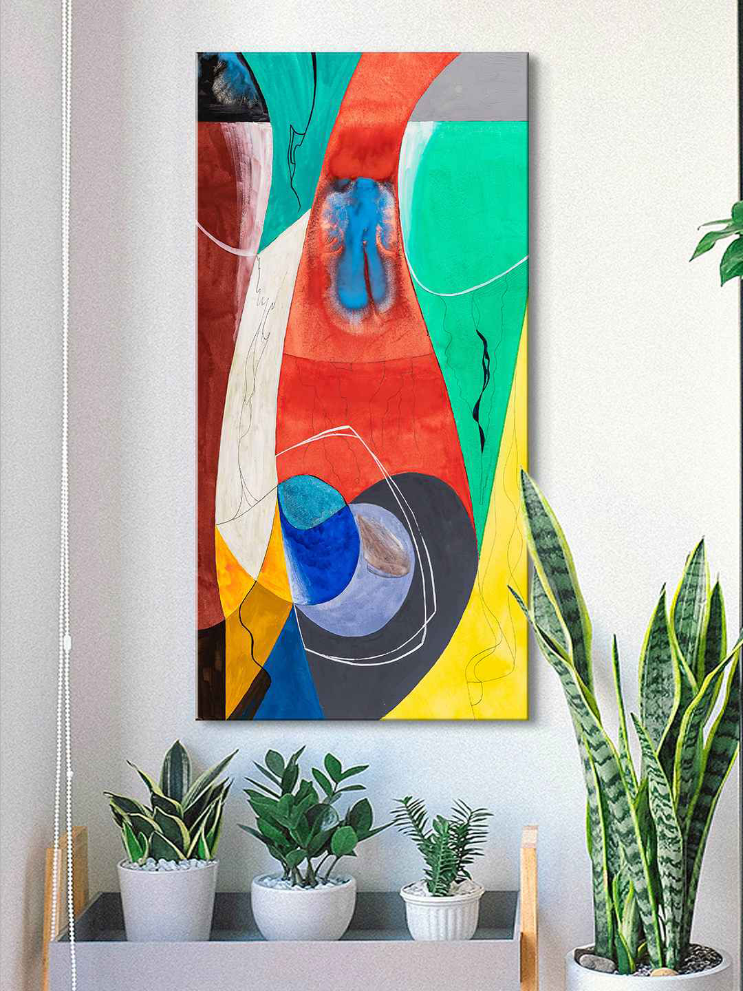 999Store Green & Red Abstract Canvas Painting Wall Art