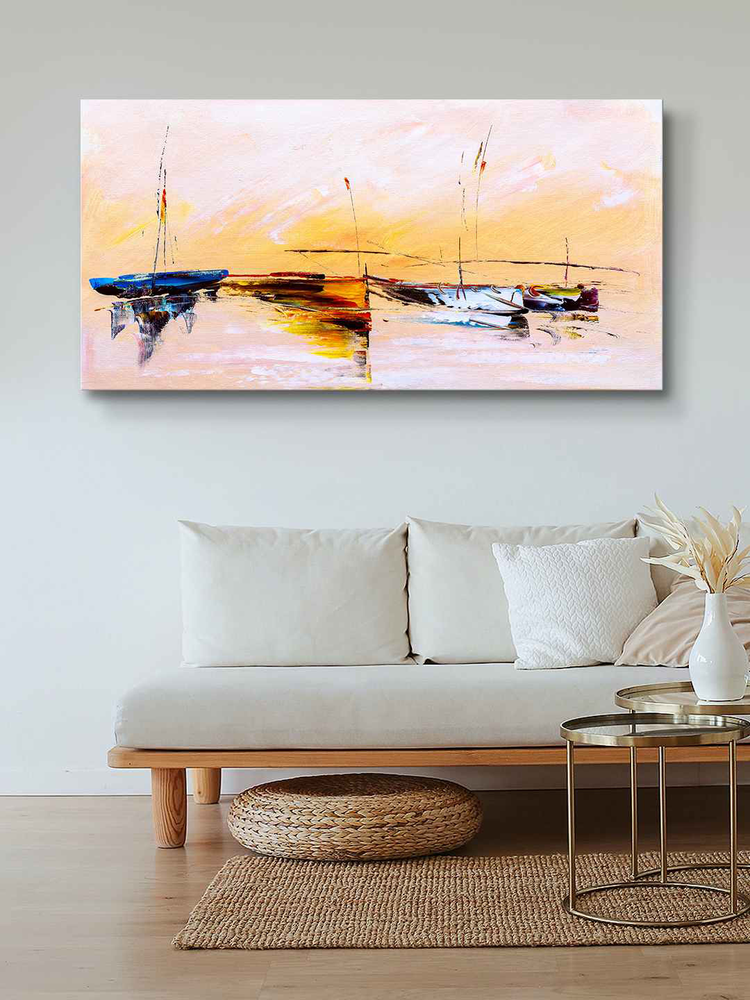 999Store Abstract Boats Canvas Wall Rectangle Paintings Wall Art - 24 x 48In
