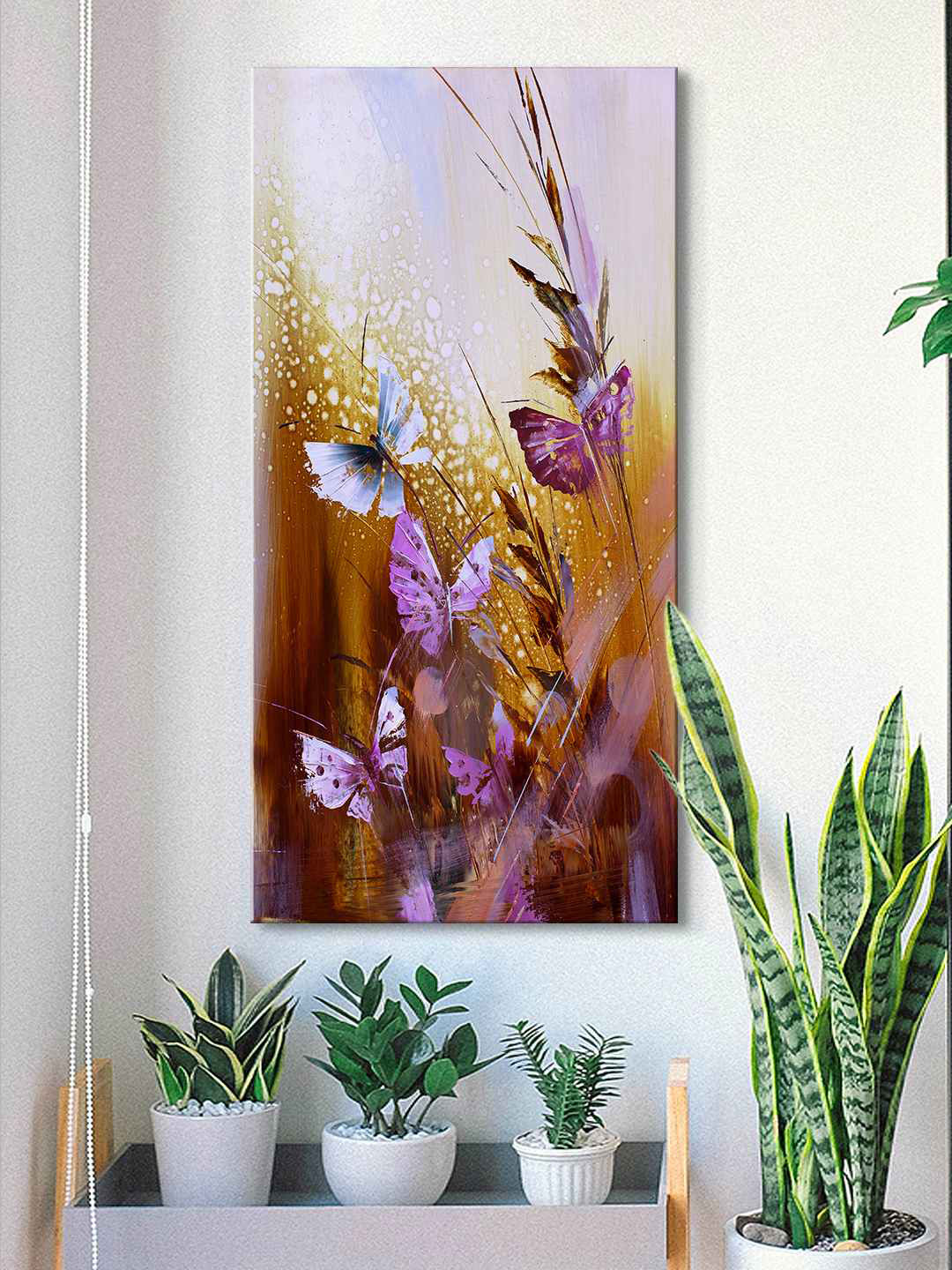 999Store Brown & Purple Butterflies Abstract Canvas Painting Wall Art