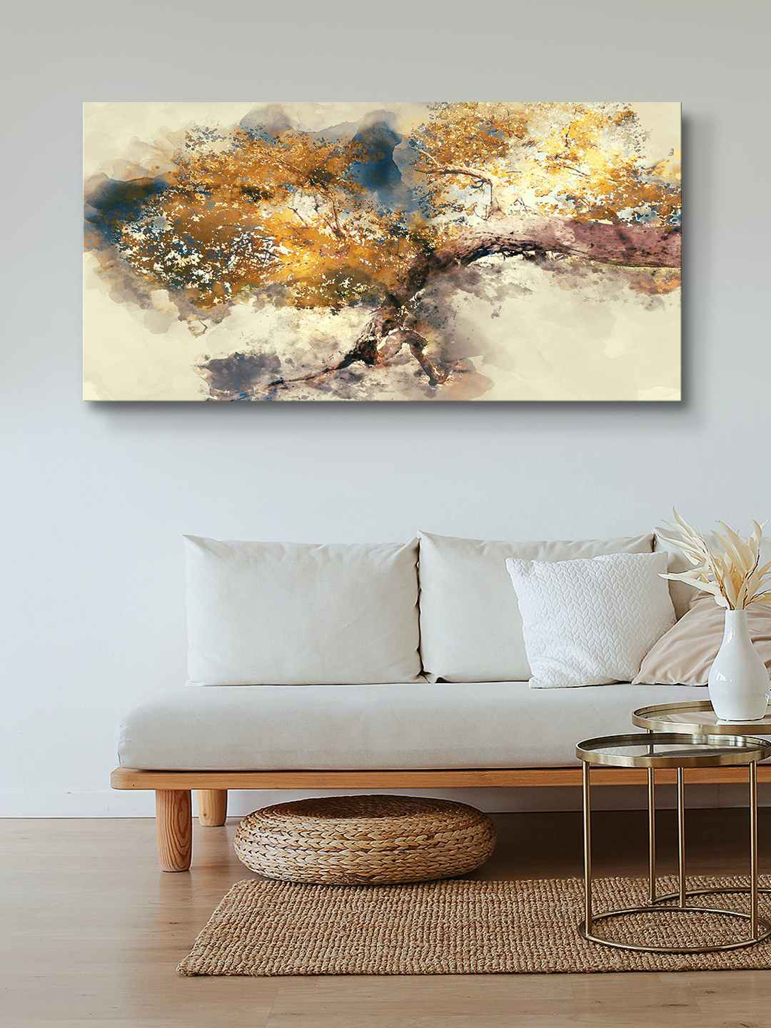 999Store Cream Colored & Yellow Abstract Leaf Art Modern Painting Wall Art