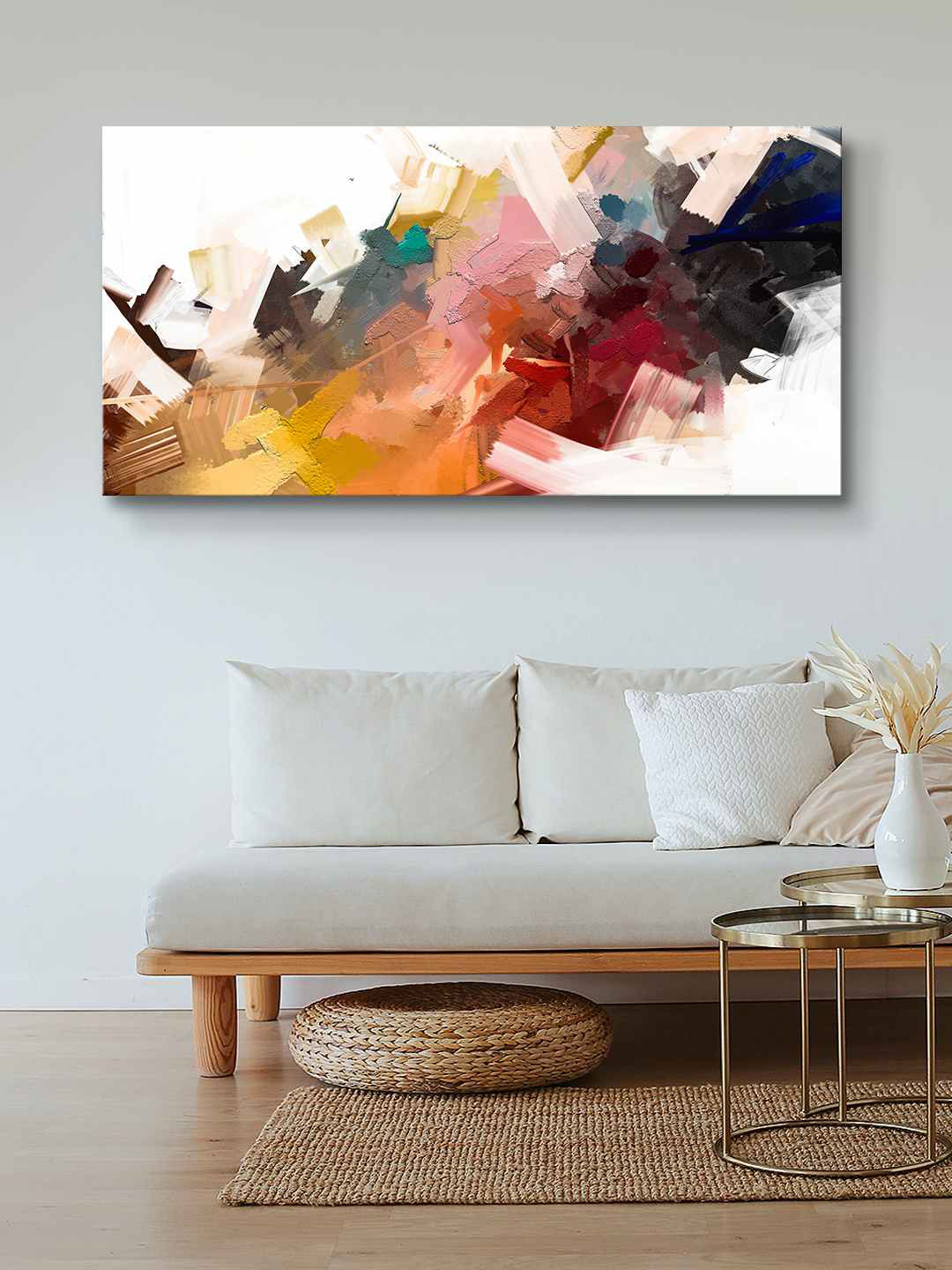 999Store Pink & White Abstract Painting Framed Canvas Wall Art