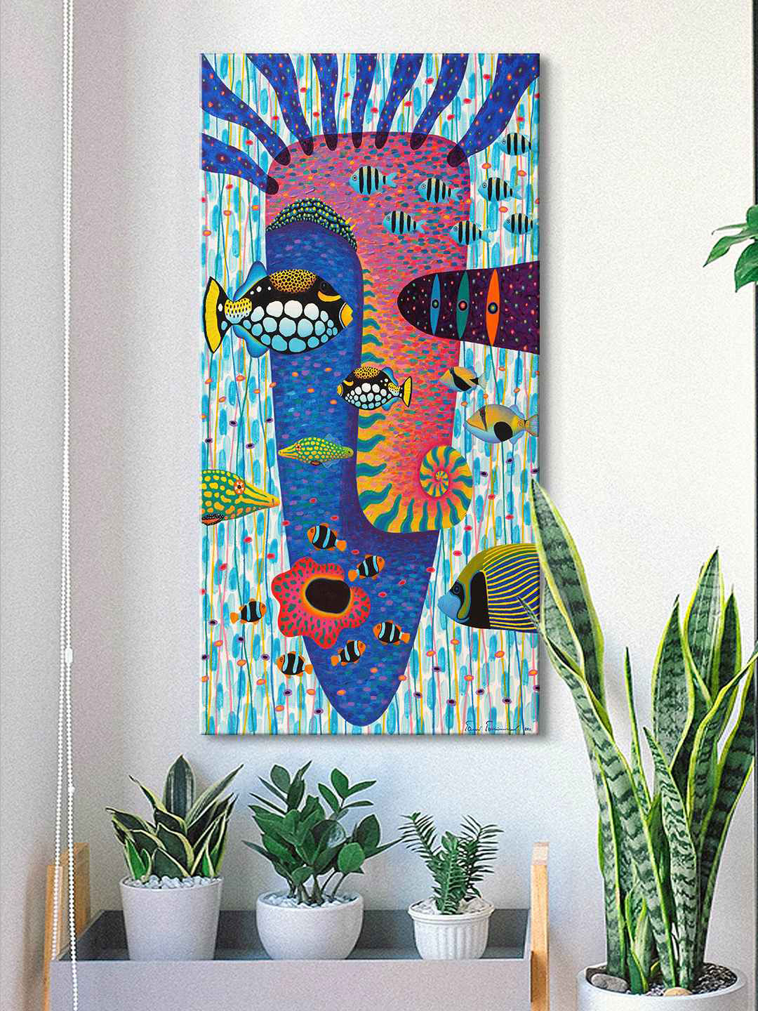 999Store Blue & Green Fish In The Ocean Painting Canvas Wall Art