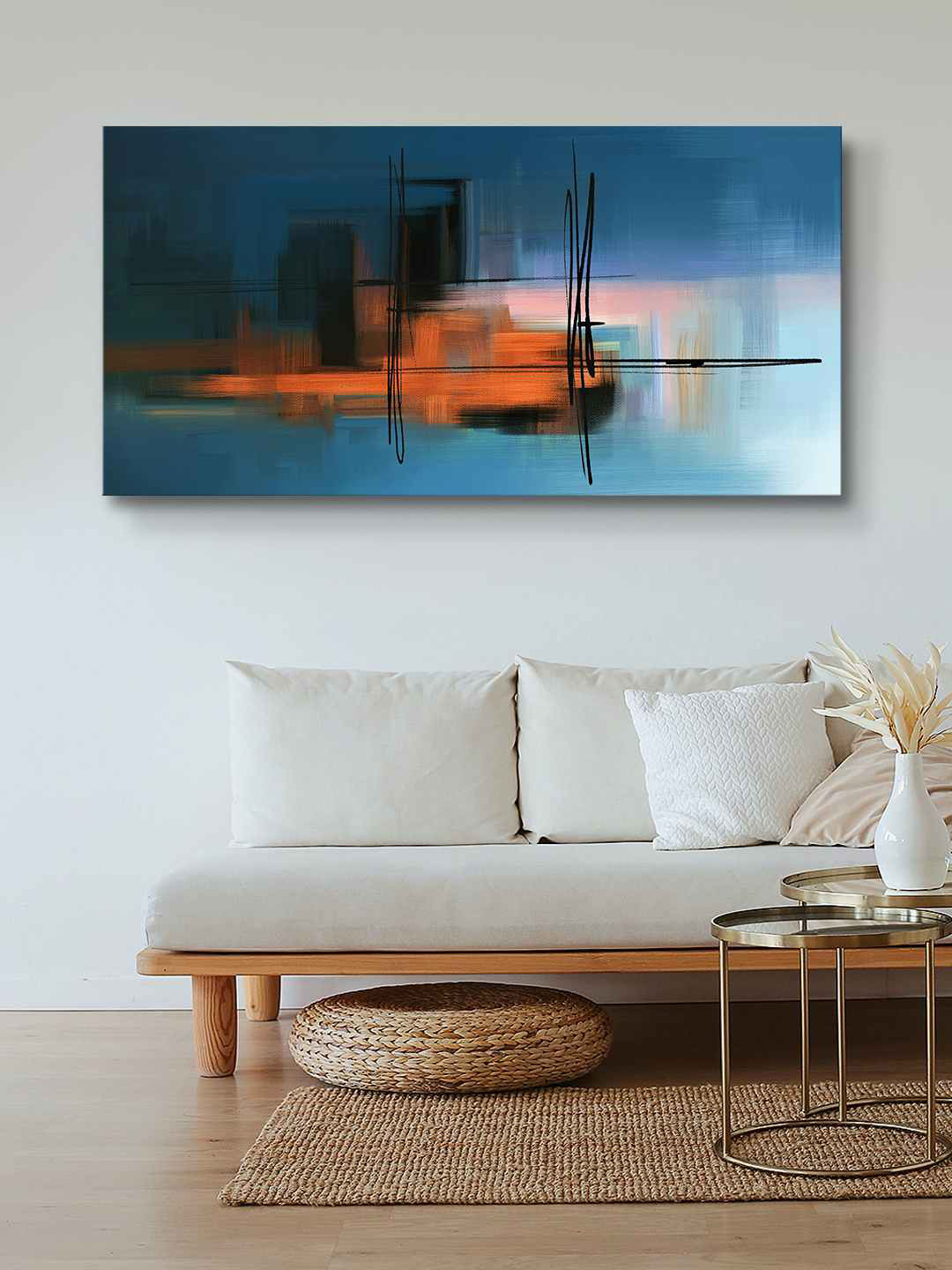 999Store Blue & Black Abstract Painting Canvas Wall Art