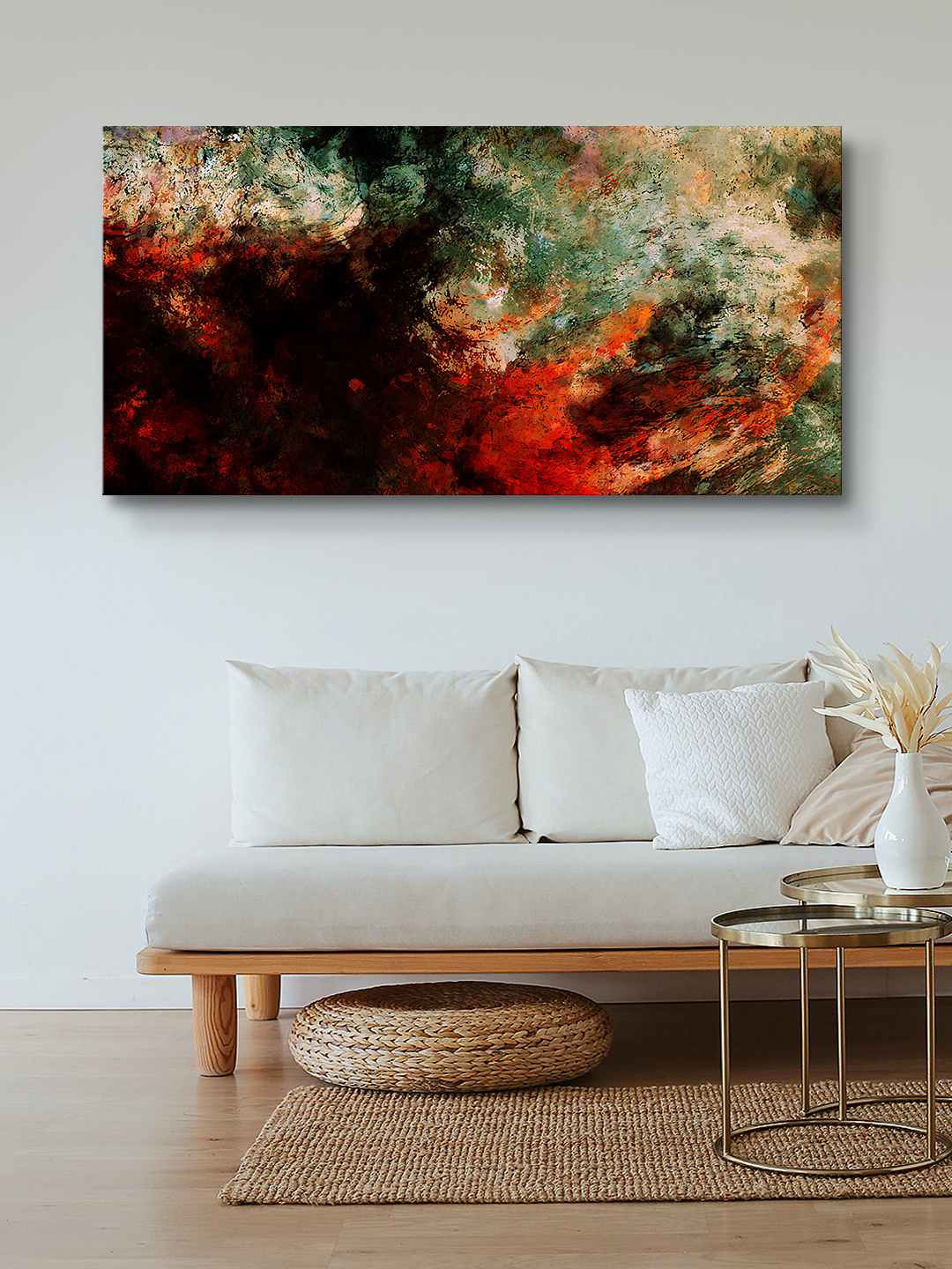 999Store Brown & Green Abstract Painting Framed Canvas Wall Art