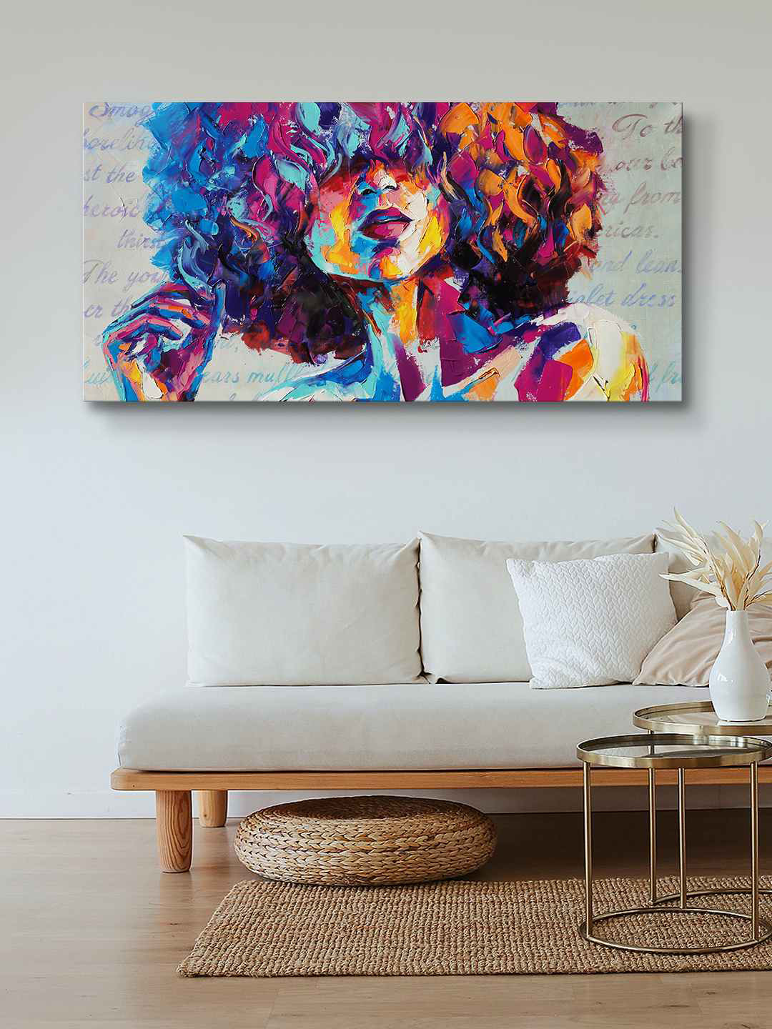 999Store Blue & Grey Lady Face Modern Art Abstract Canvas Painting Wall Art