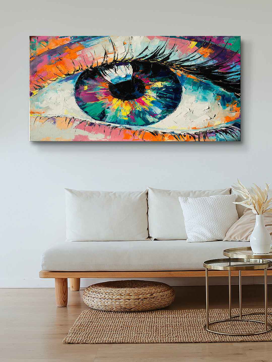 999Store Blue & White Beautiful Eyes Canvas Painting Framed Wall Art