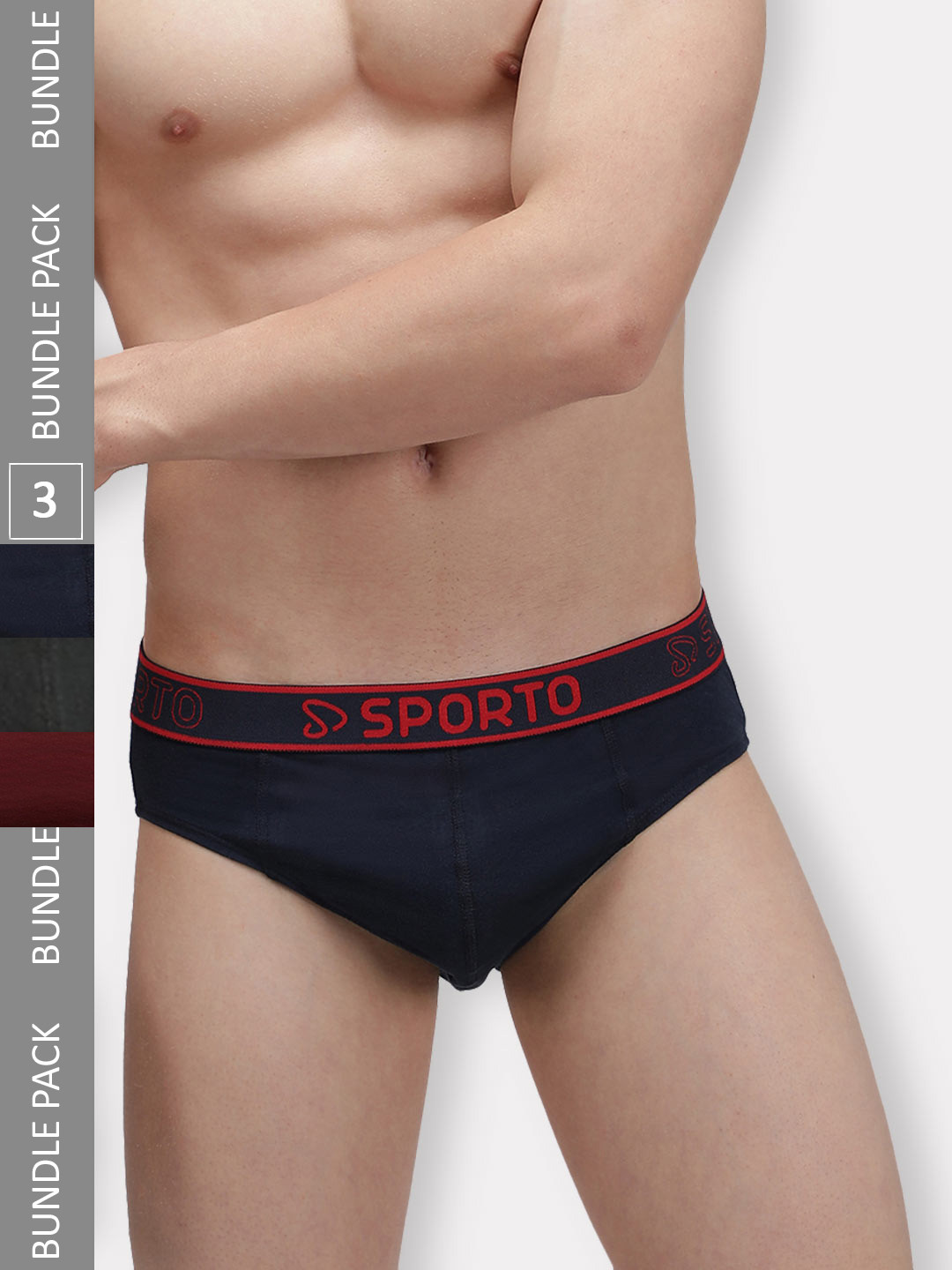 SPORTO Men Pack Of 3 Logo Printed Cotton Basic Briefs