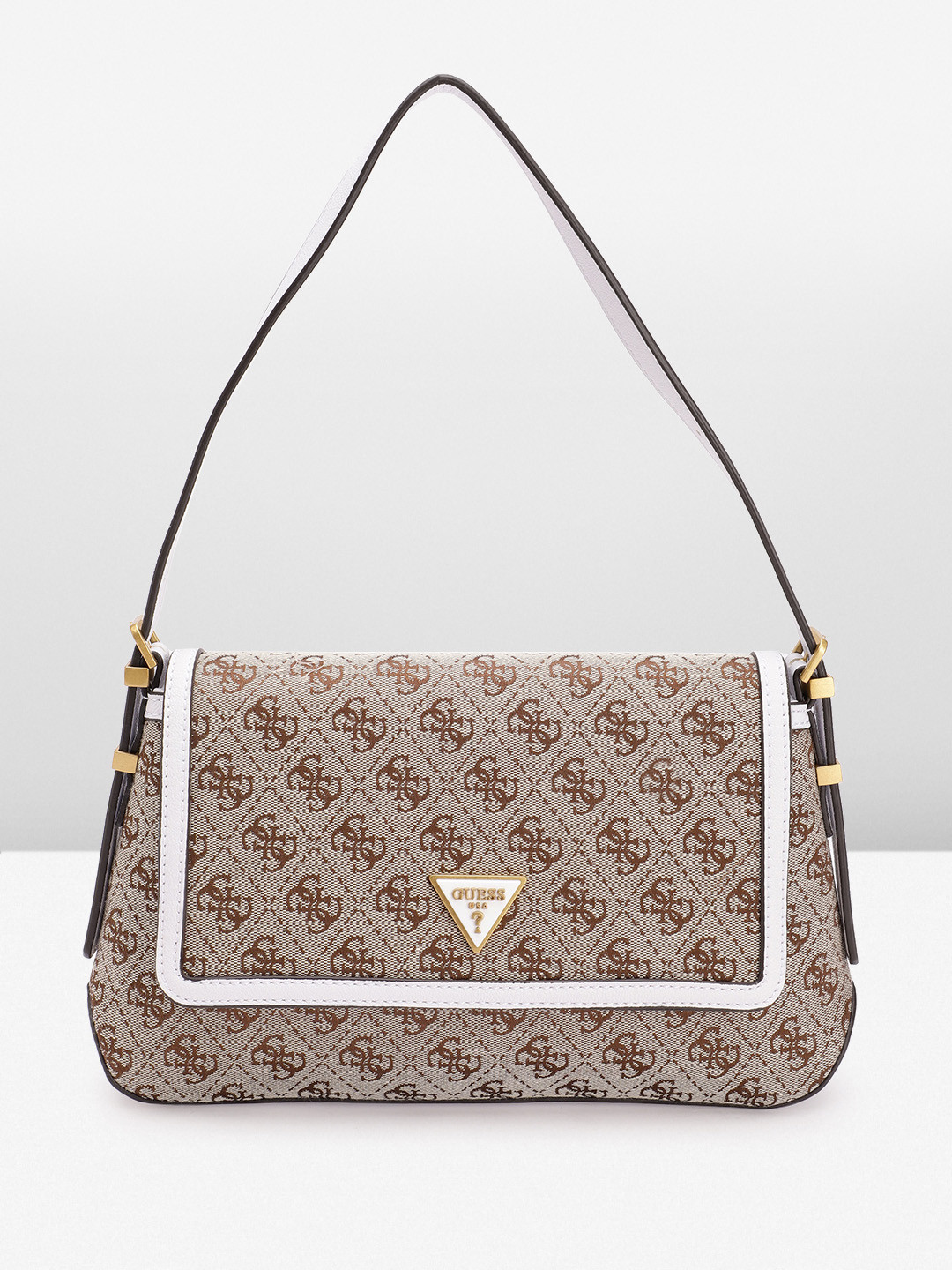 GUESS Women Brand Logo Woven Design Structured Shoulder Bag