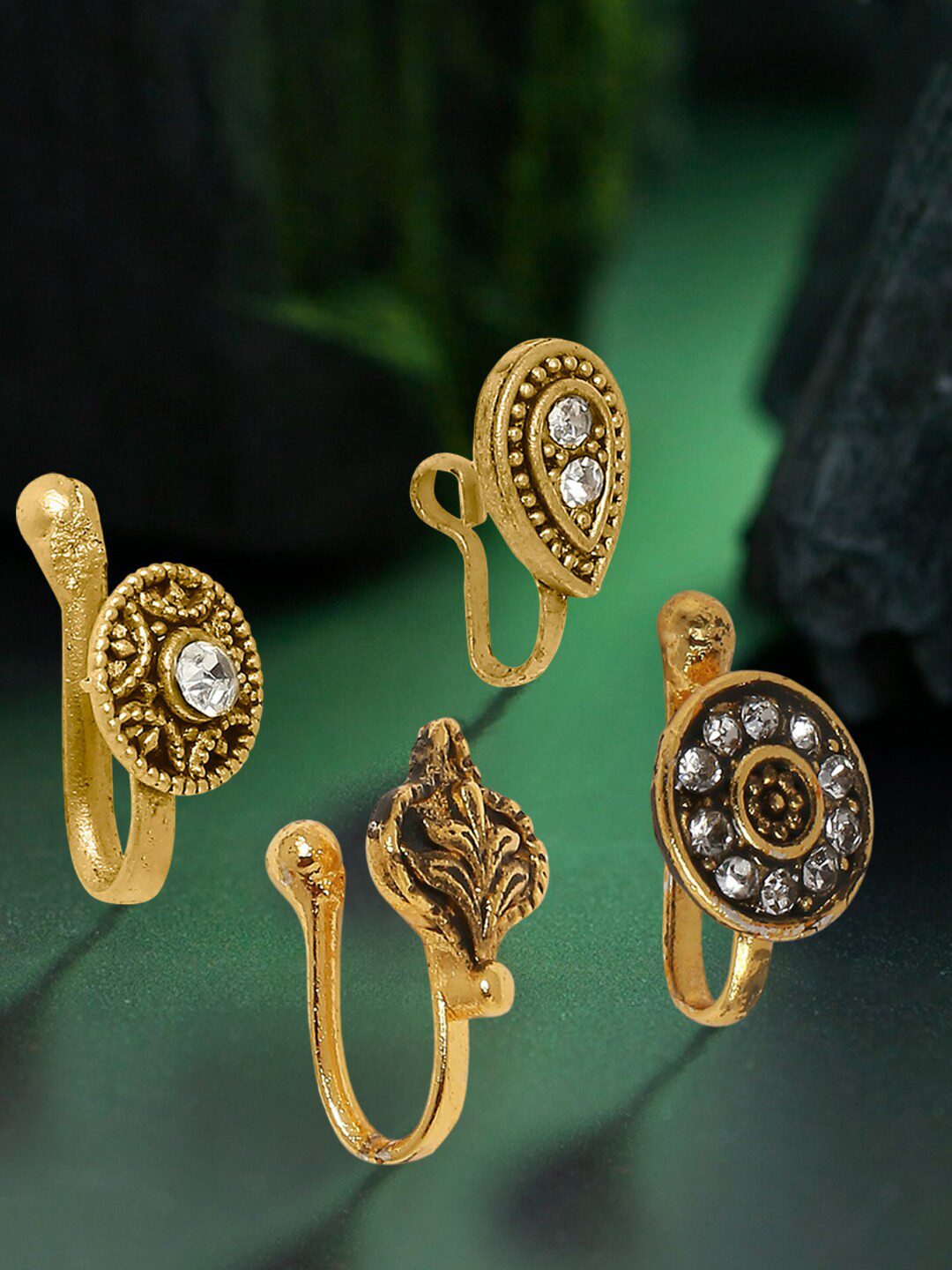 OOMPH 4Pcs Gold-Plated Stone Studded Nosepin