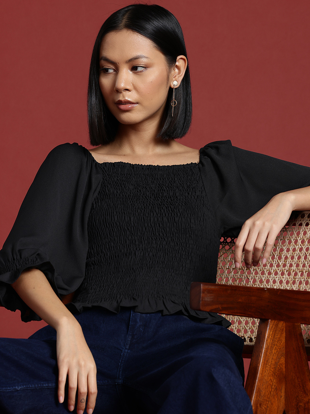 all about you Bell Sleeve Smocked Fitted Top