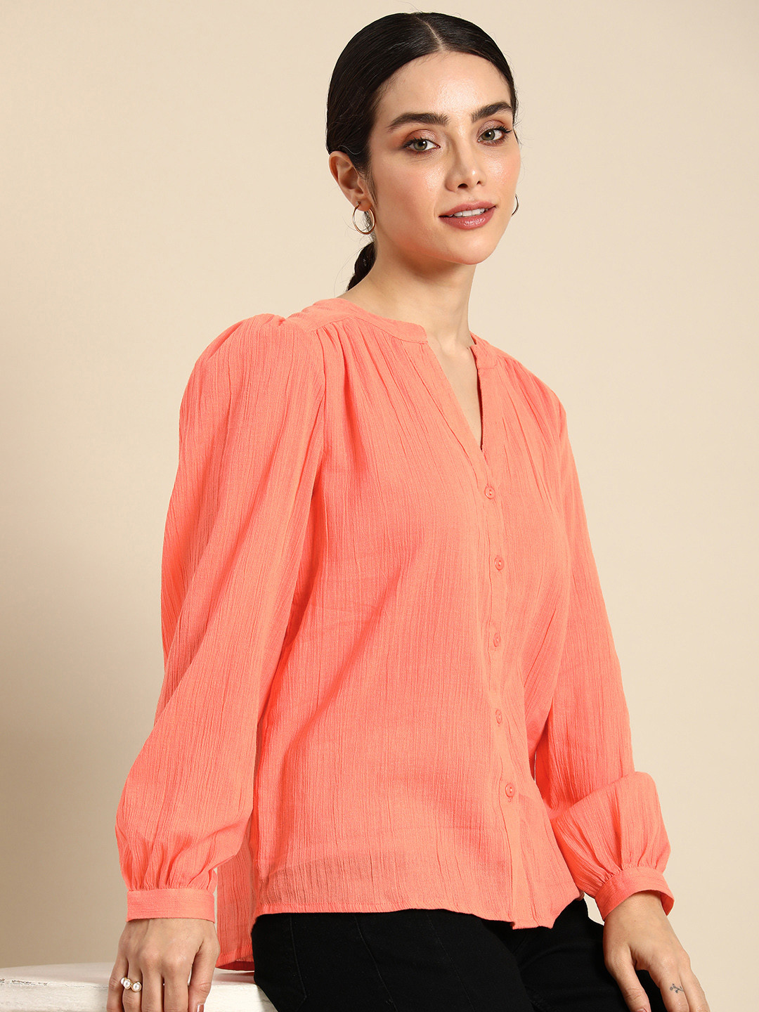 all about you Mandarin Collar Pure Cotton Shirt Style Top