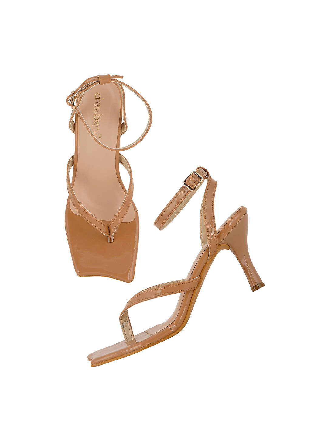 DressBerry Beige Open Toe Slim Heels With Ankle Loop