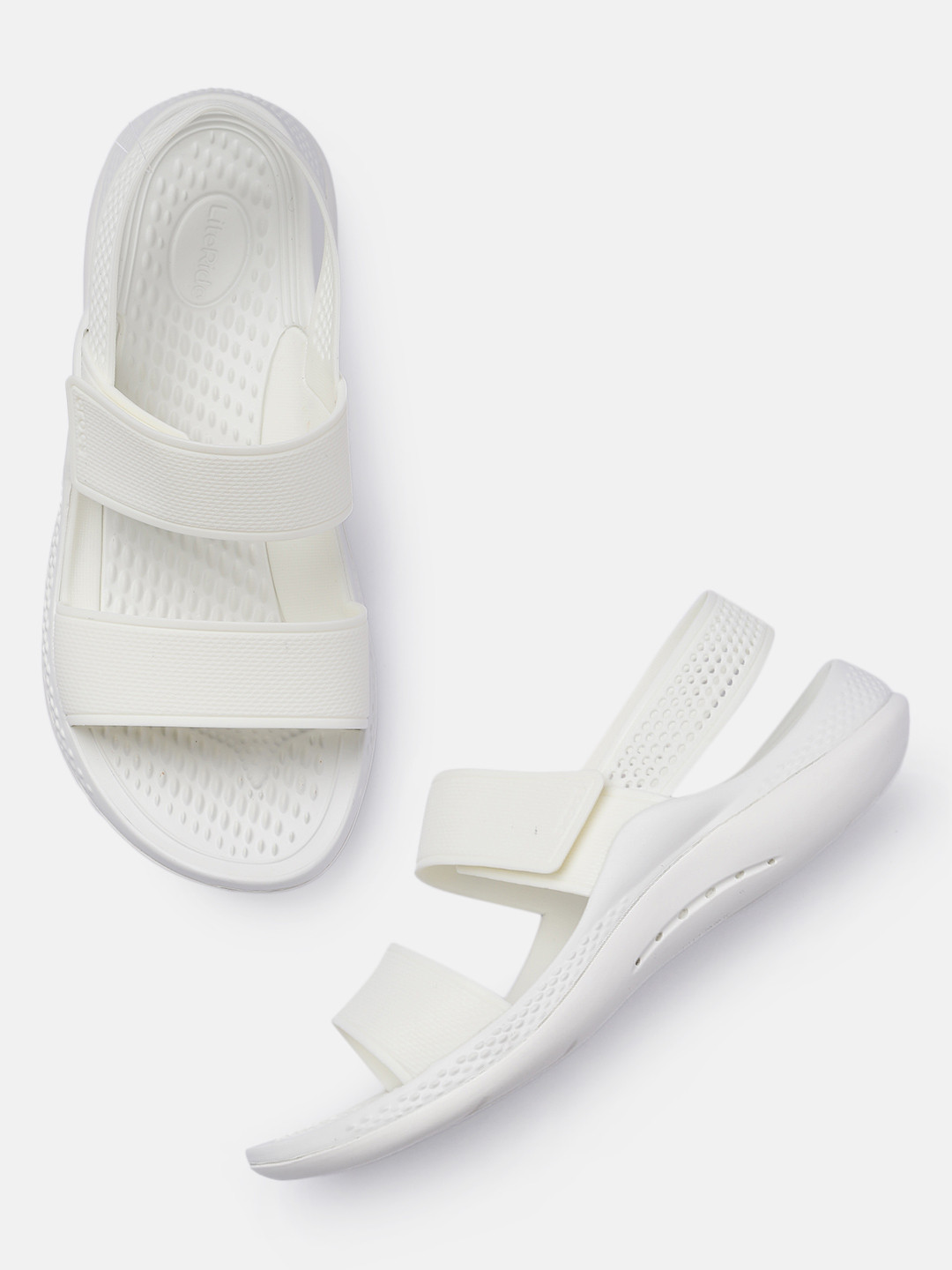 Crocs Women White Textured Open Toe Flats
