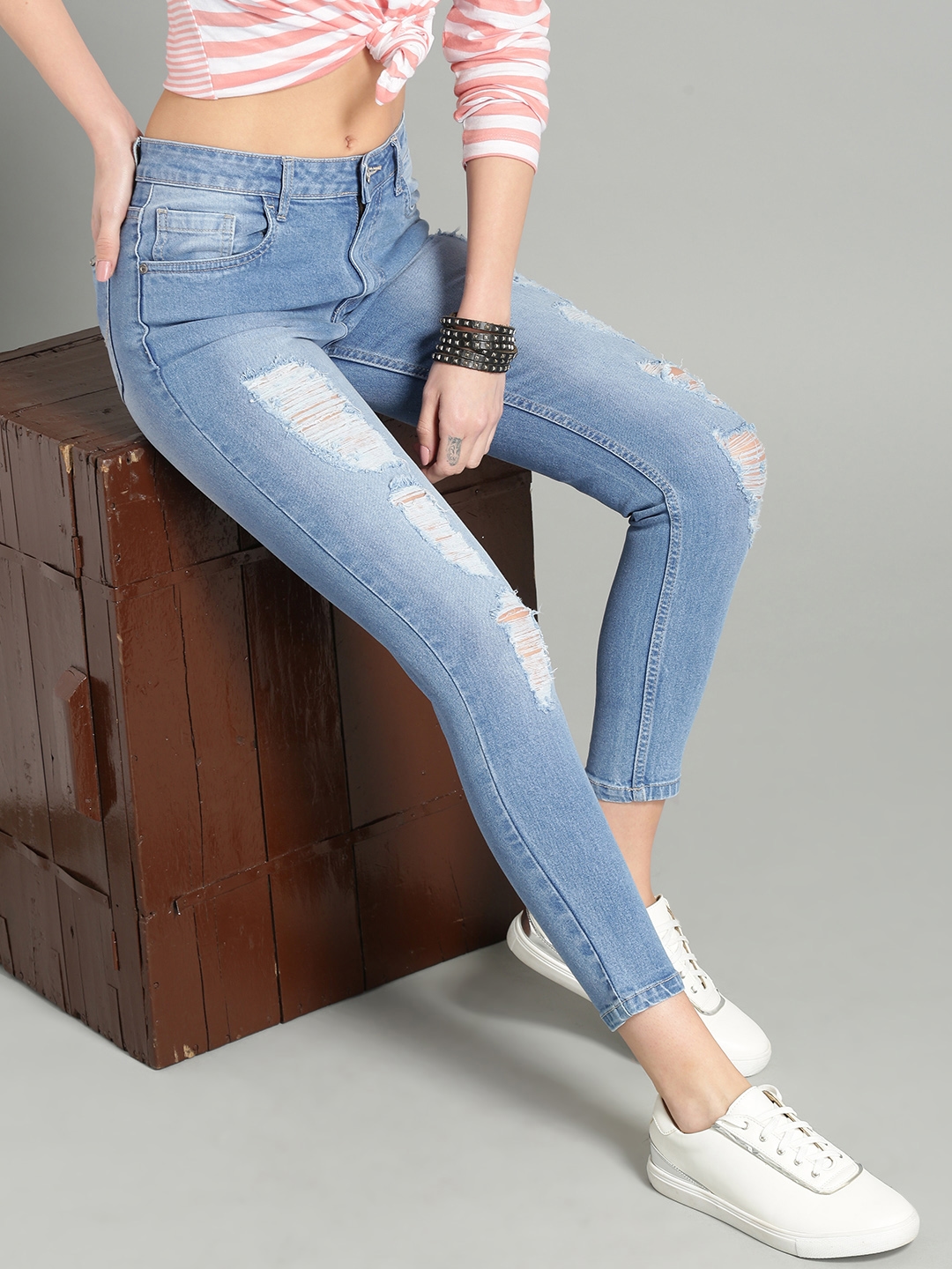Women Heavy Distressed Jeans Indigo 30 Online