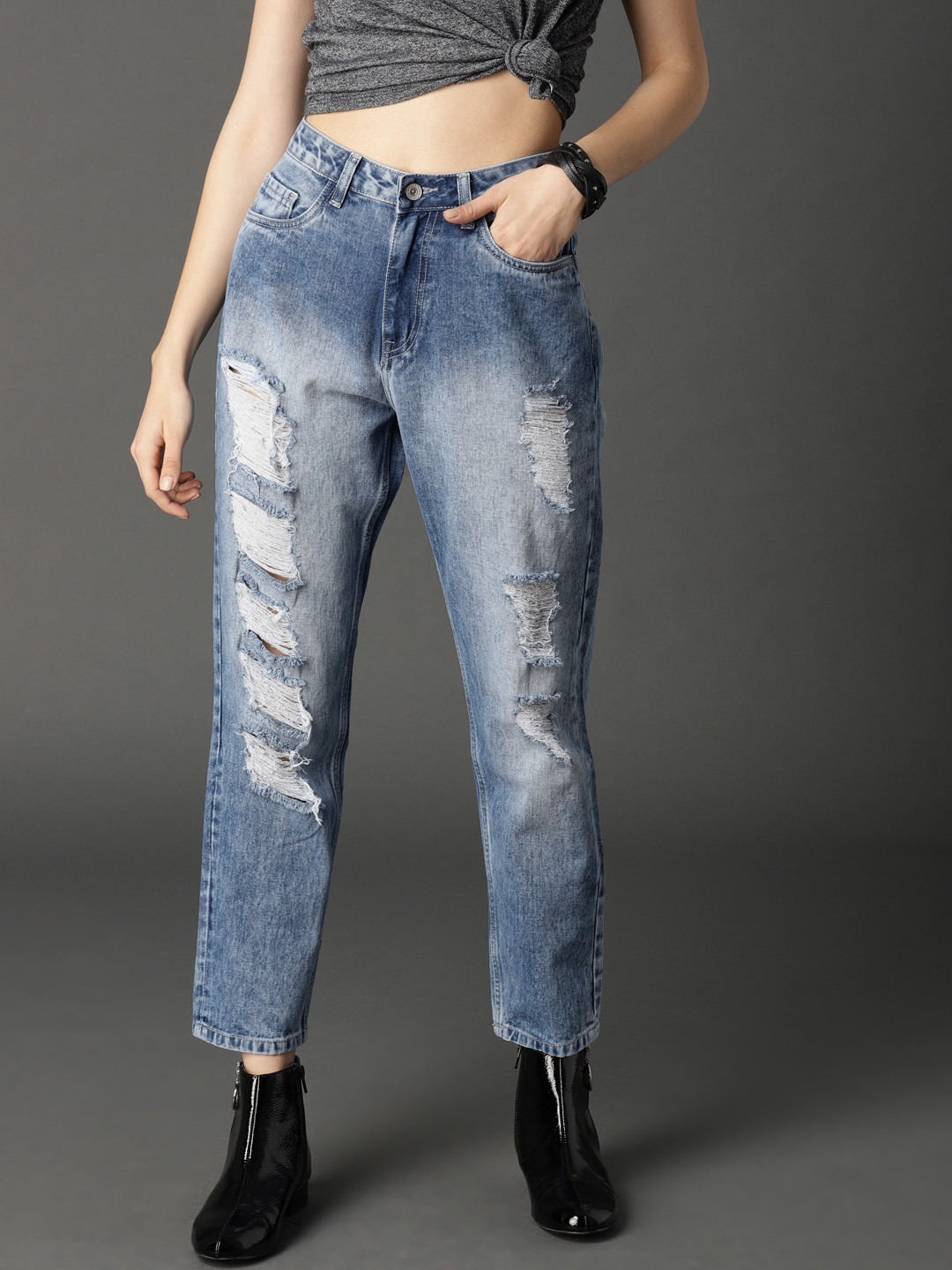 Buy Roadster Women Blue Boyfriend Fit 