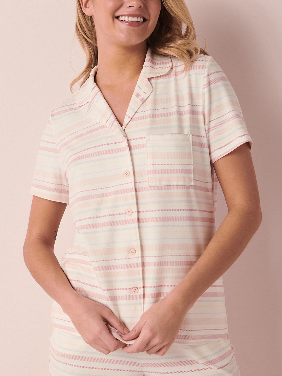 La Vie en Rose Horizontal Striped Cuban Collar Shirt