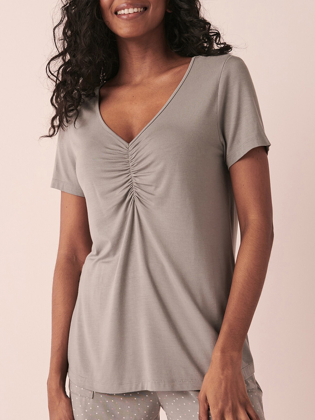 La Vie en Rose V-Neck Gathers Detail Lounge T-shirt