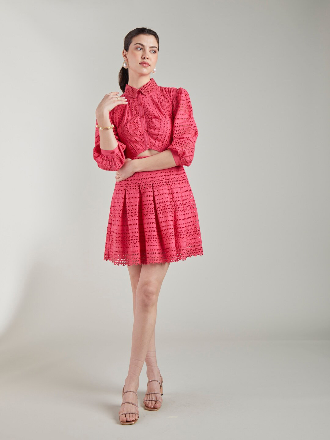 Style Island Schiffli Cut-Out Detailed Fit & Flare Dress