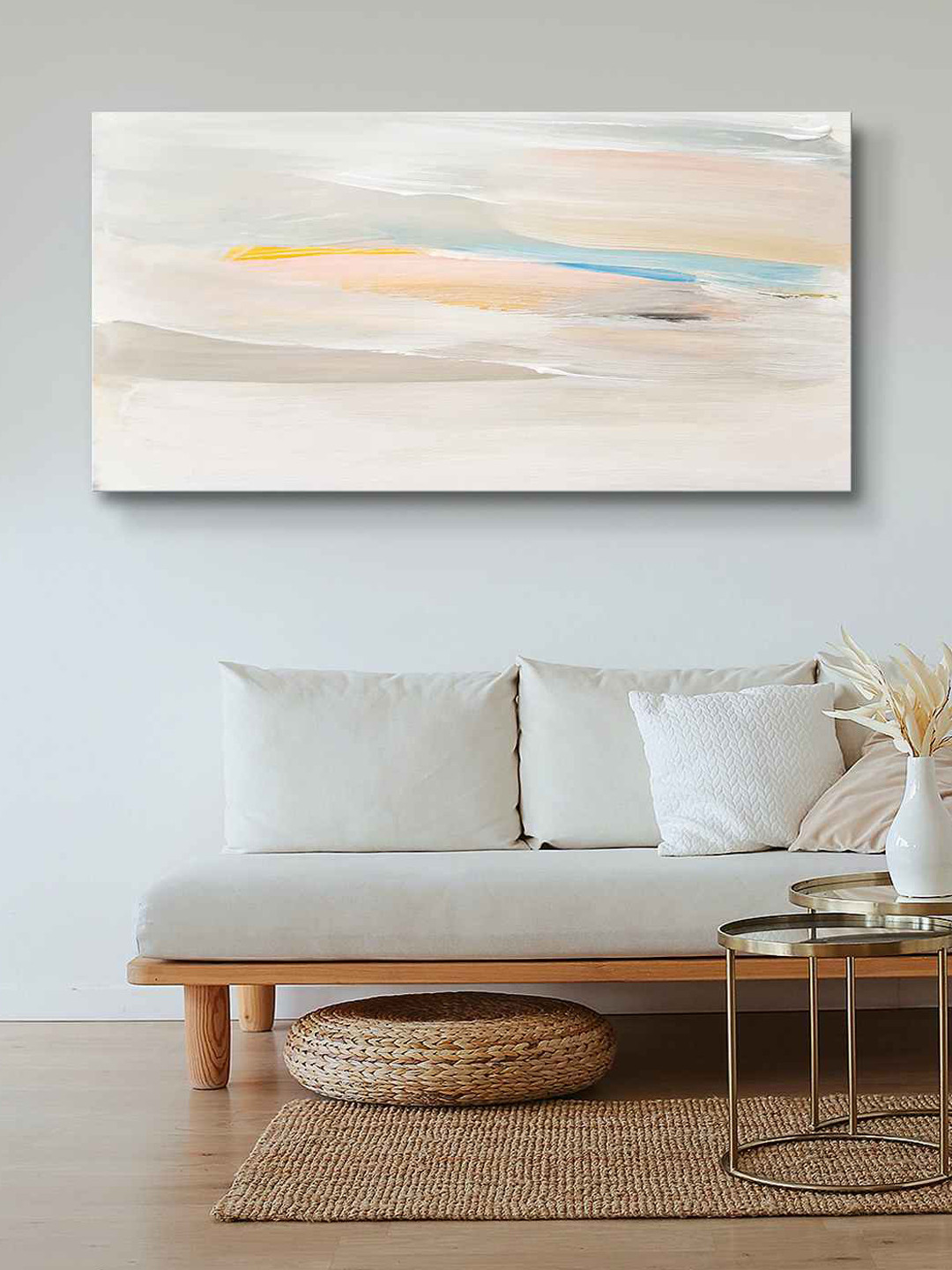 999Store Cream-Coloured & Blue Abstract Wall Art