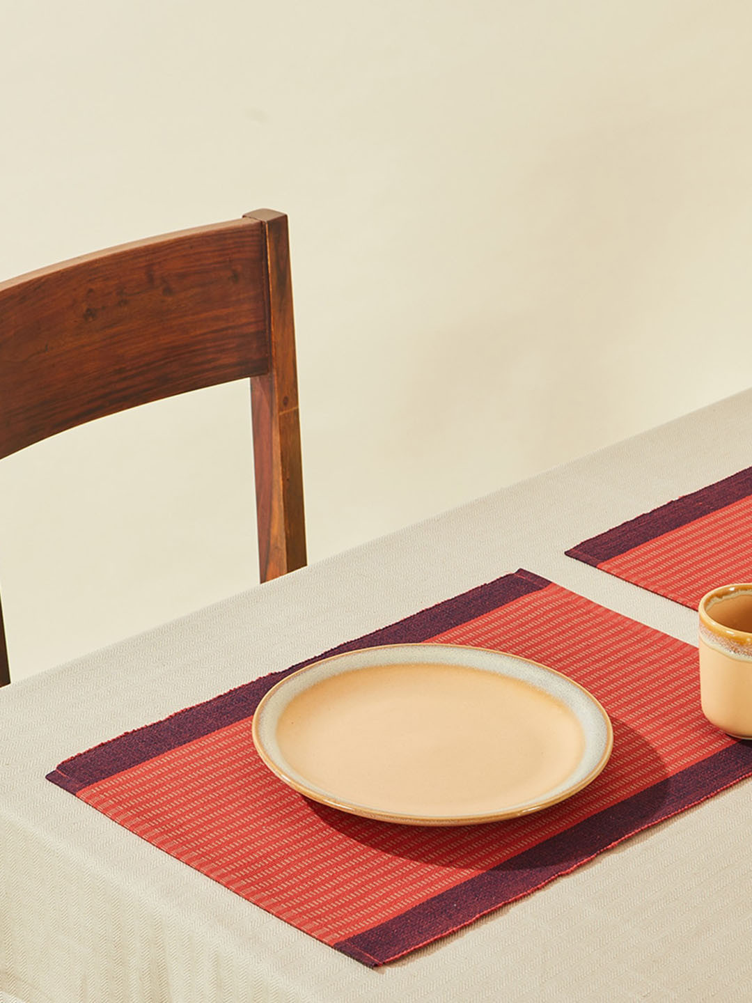 Fabindia Red & Brown 6 Pieces Textured Shubhika Cotton Table Placemats