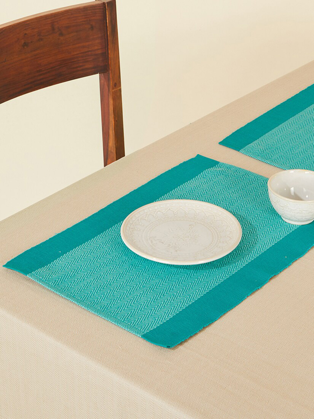 Fabindia 6 Pieces Turquoise Blue Kislay Cotton Table Placemats