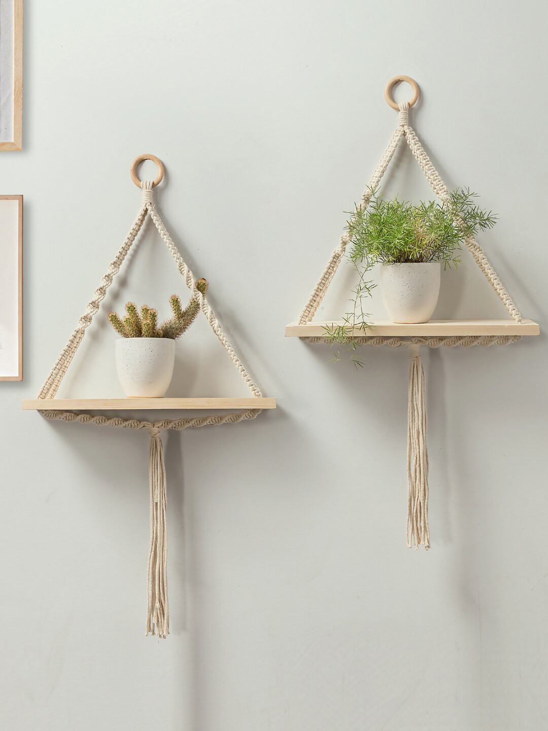 Decazone Beige 2 Pieces Wood Basic Wall Shelves