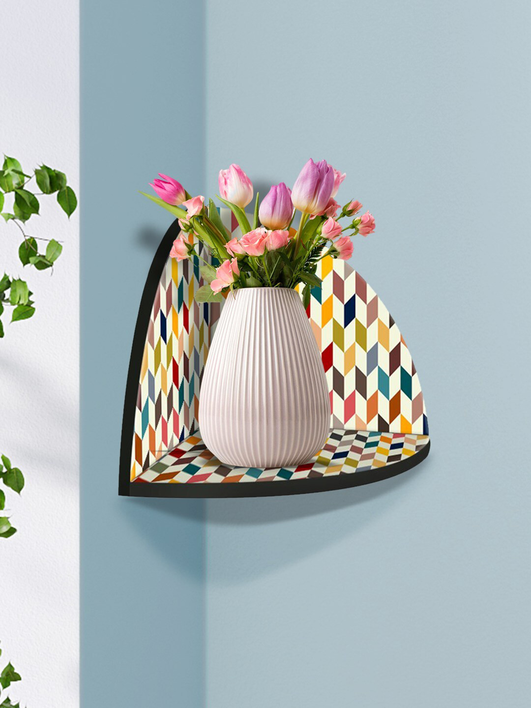 999Store White & Yellow MDF Corner Wall Shelf