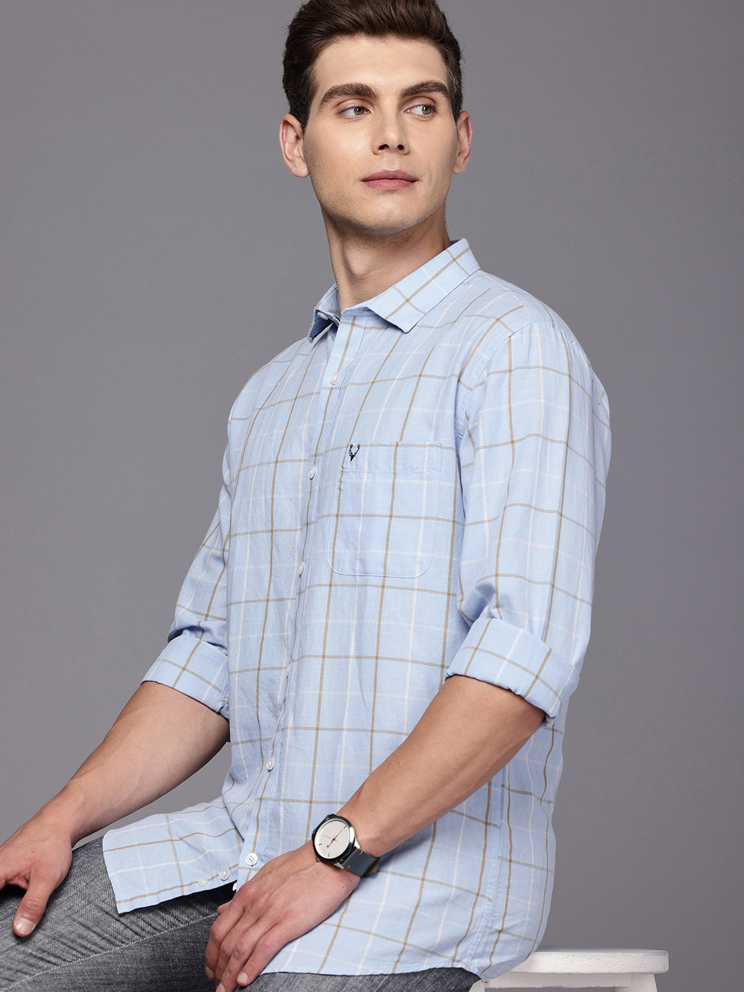 Allen Solly Cotton Linen Classic Fit Checked Casual Shirt