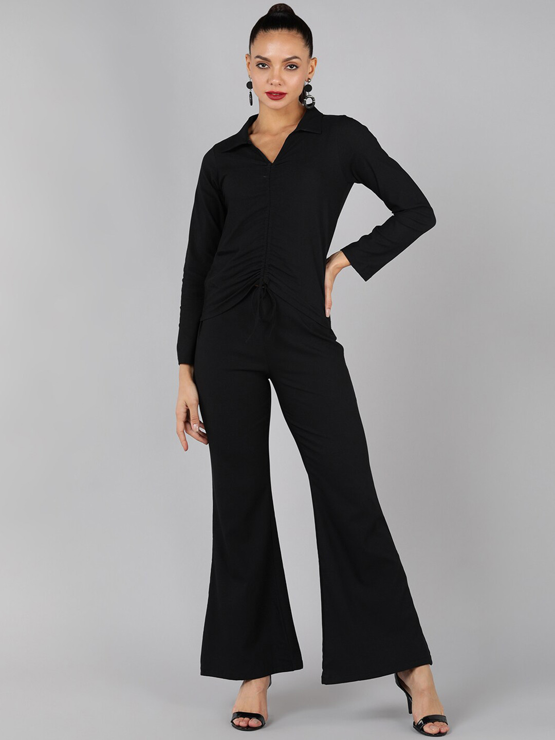 Golden Kite Women Ruched Top With Bell Bottom Trousers