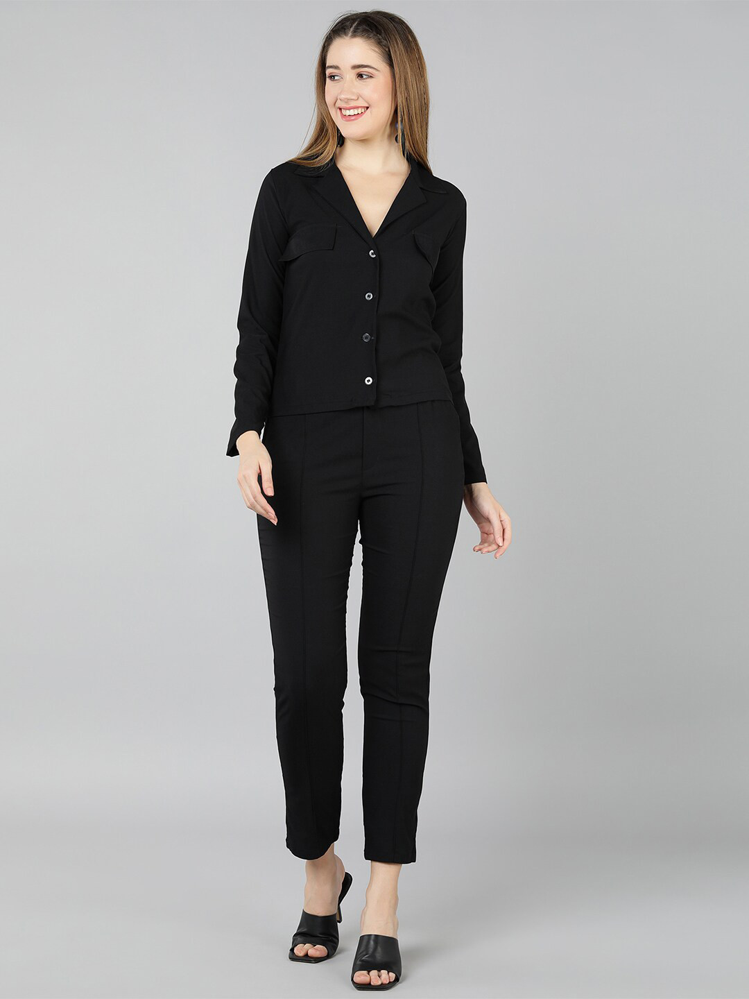 Golden Kite Women Lapel Collar Shirt With Trousers