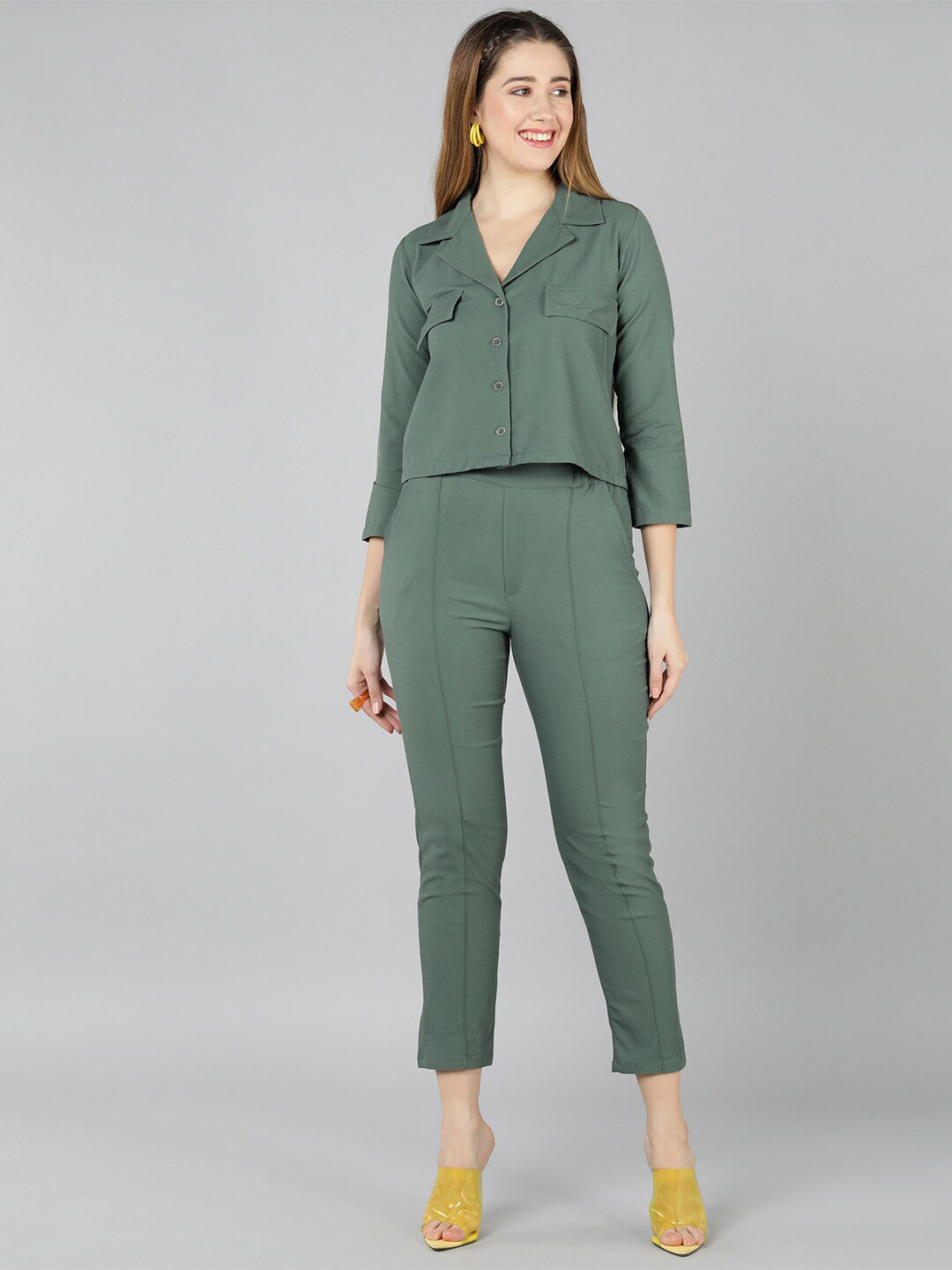Golden Kite Women Lapel Collar Shirt With Trousers