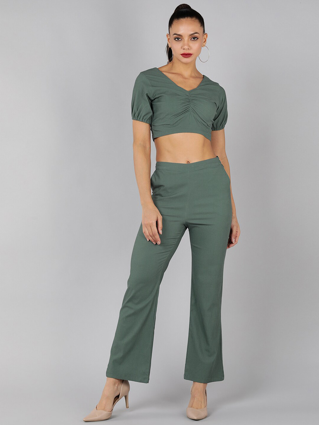 Golden Kite Women Ruched Crop Top With Trousers