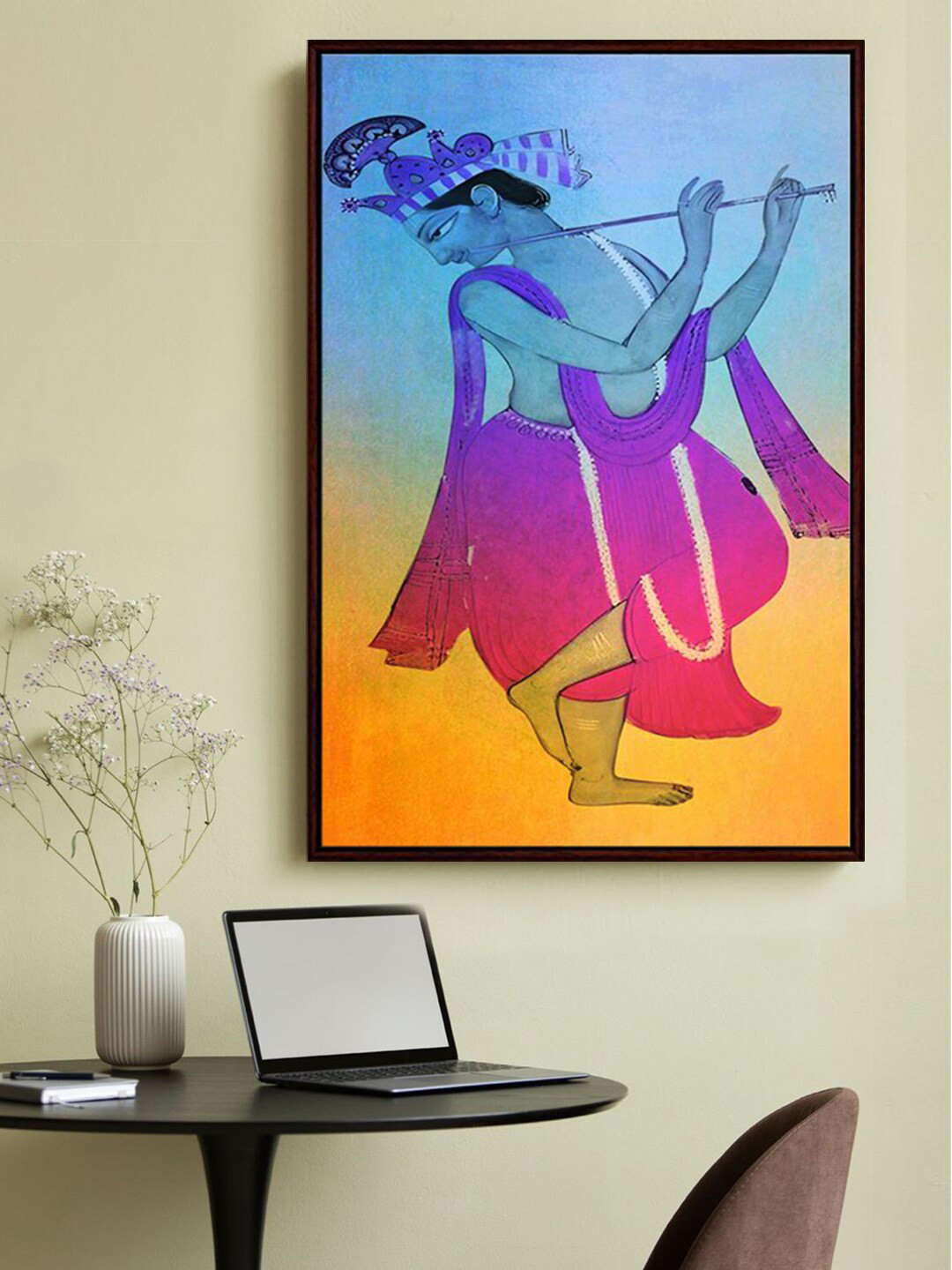 999Store Lord Krishna Canvas Wall Round Paintings Wall Art - 36 x 24 In