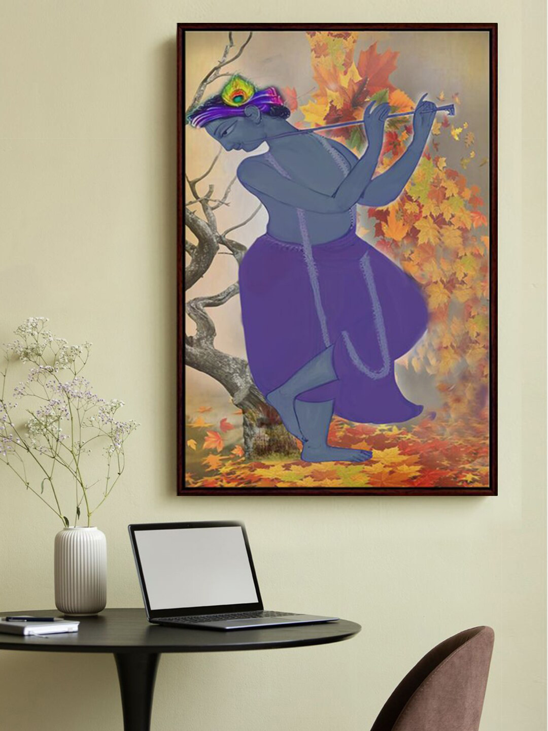999Store Purple & Orange colored Framed Painting Wall Art