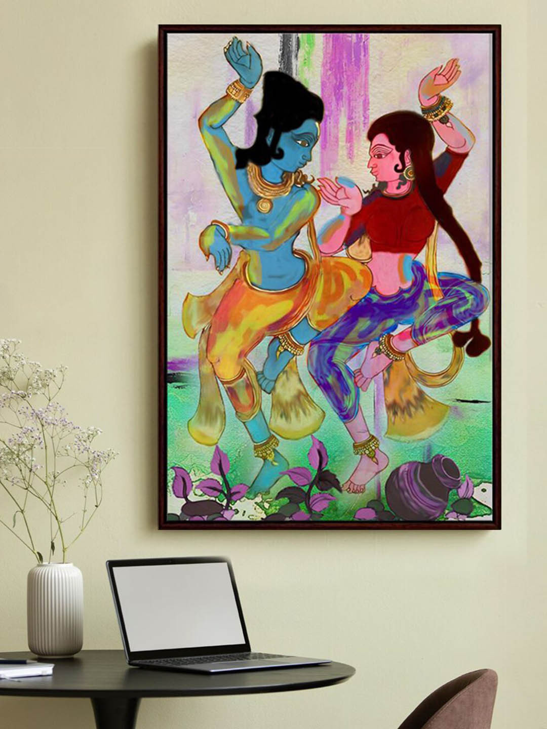 999Store Blue & Red Radha Krishna Dancing Wall Art Painting