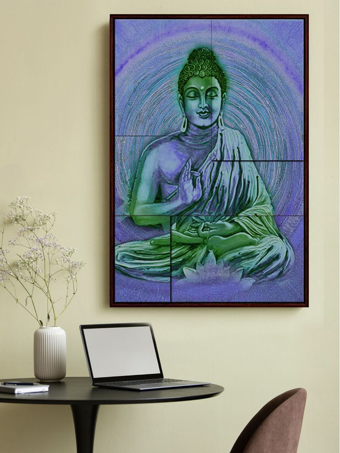 999Store Blue & Green Blessing Lord Buddha Modern Art Framed Painting Wall Art