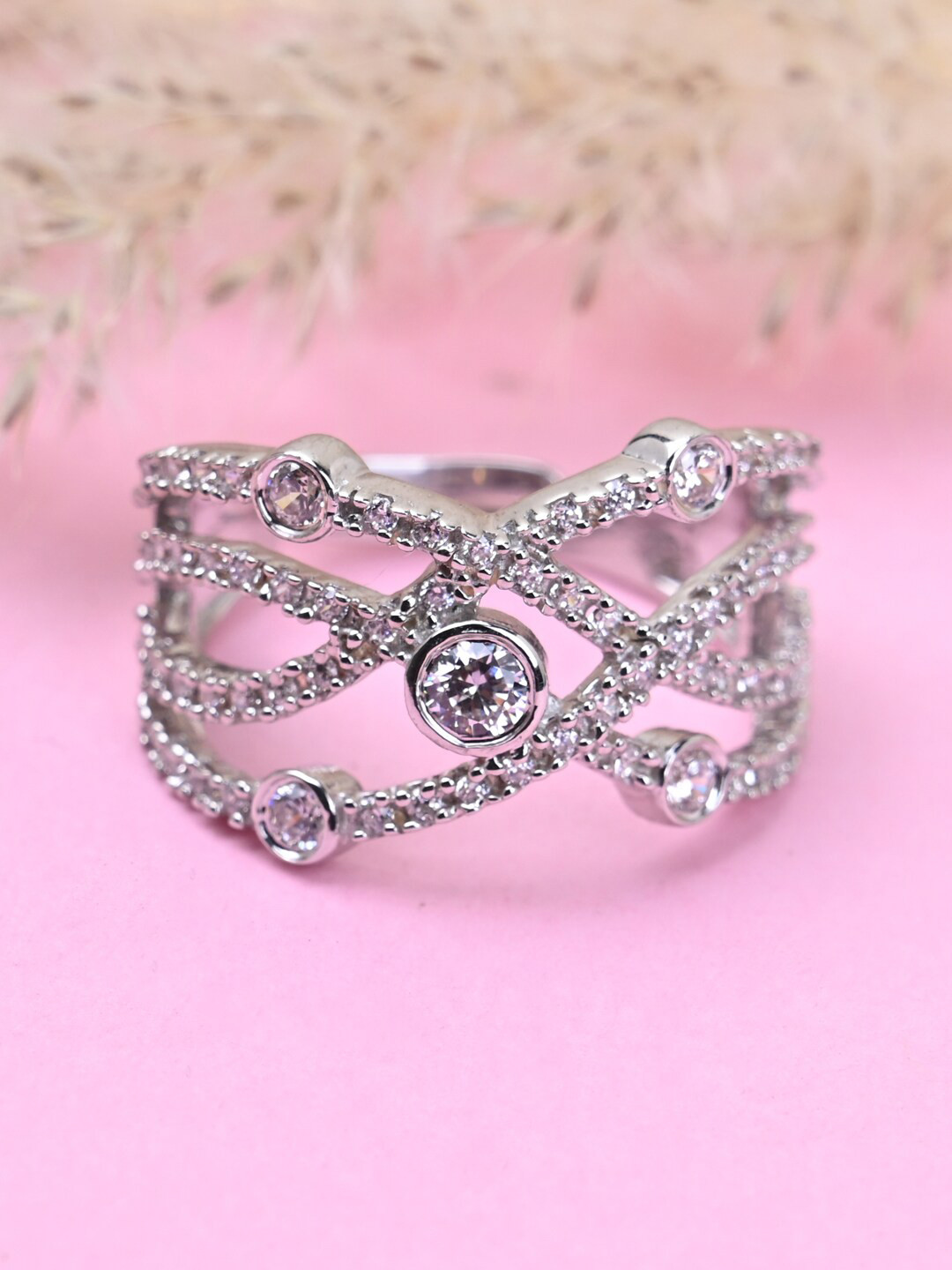 Clara 925 Sterling Silver CZ-Studded Adjustable Finger Ring