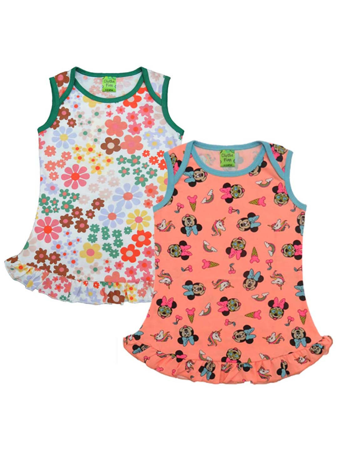 Clothe Funn Infant Girls Pack Of 2 Conversational Printed Cotton A-Line Dress