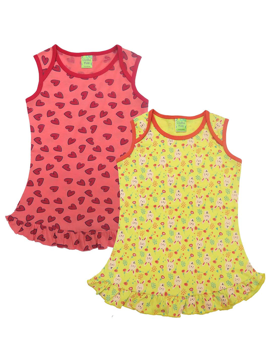 Clothe Funn Infant Girls Pack Of 2 Conversational Printed Cotton A-Line Dress