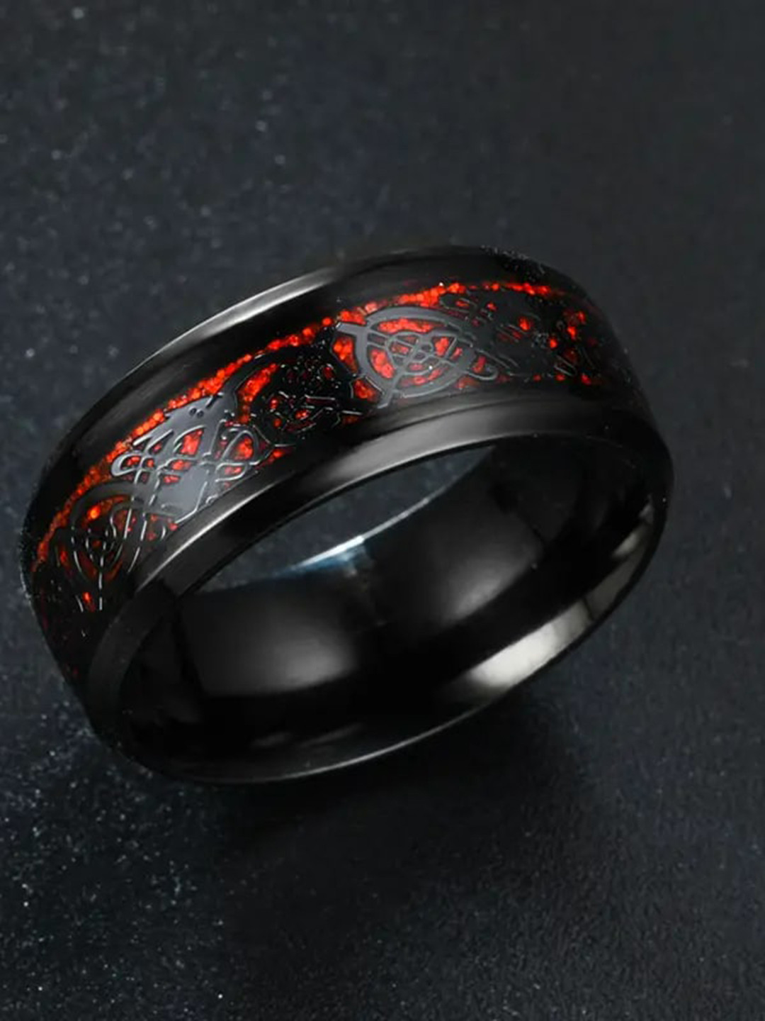 KARISHMA KREATIONS Silver-Plated Celtic Engraved Dragon Finger Ring