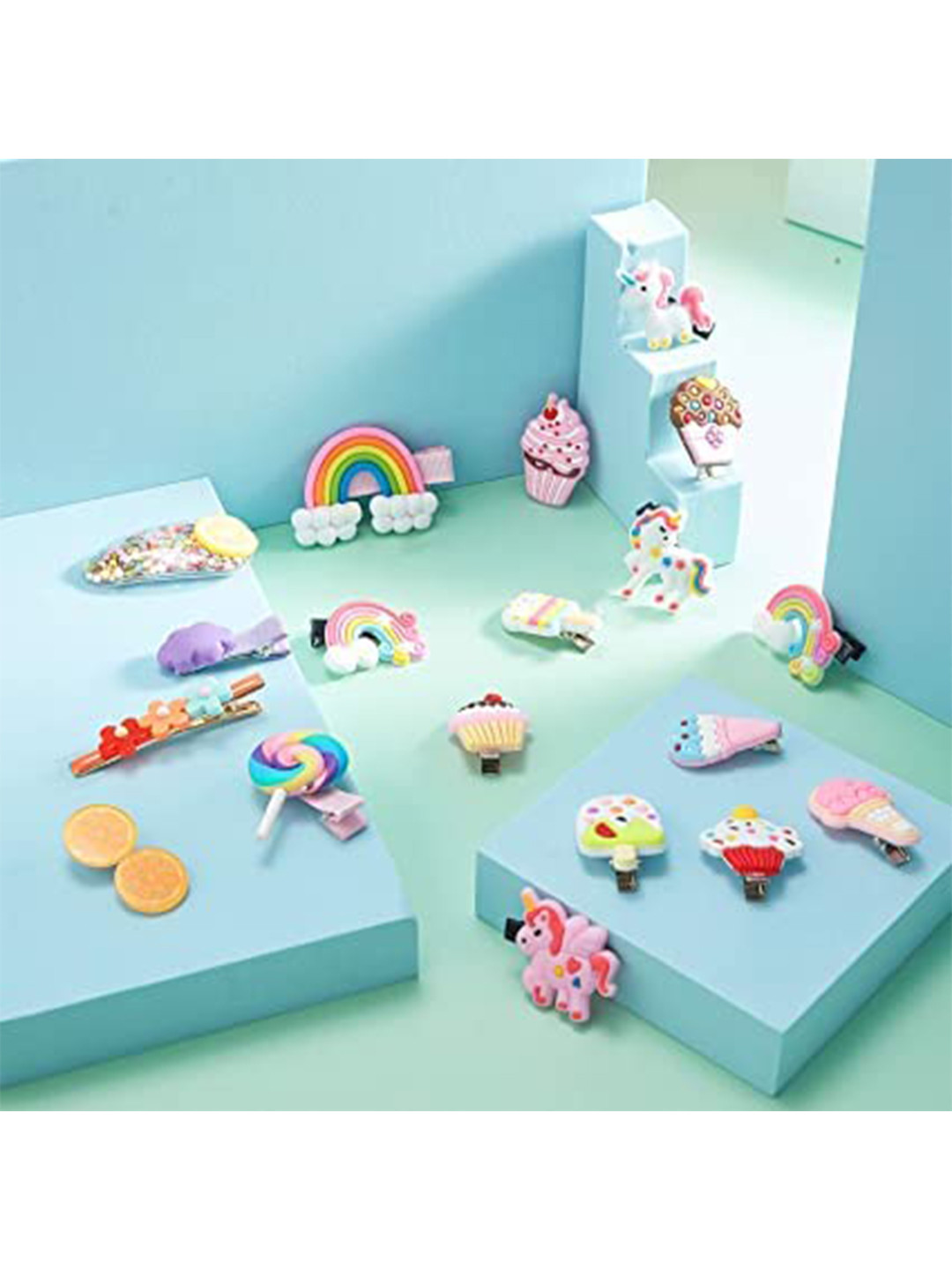 LYTIX Girls Set Of 14 Assorted Unicorn & Ice Cream Characters Alligator Hair Clips