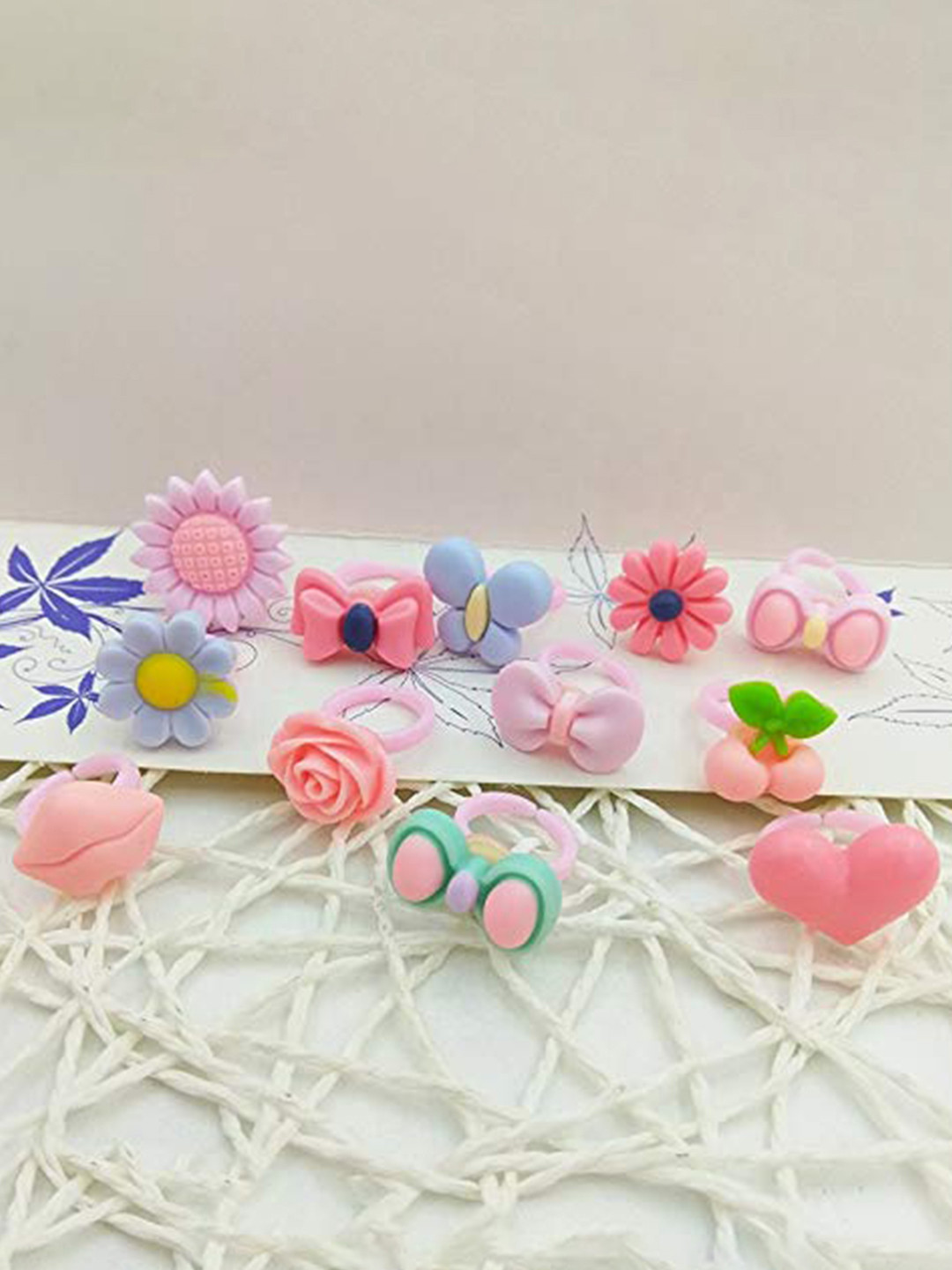 LYTIX Set of 36 Girls Cartoon Design Finger Ring in Heart Shape Box