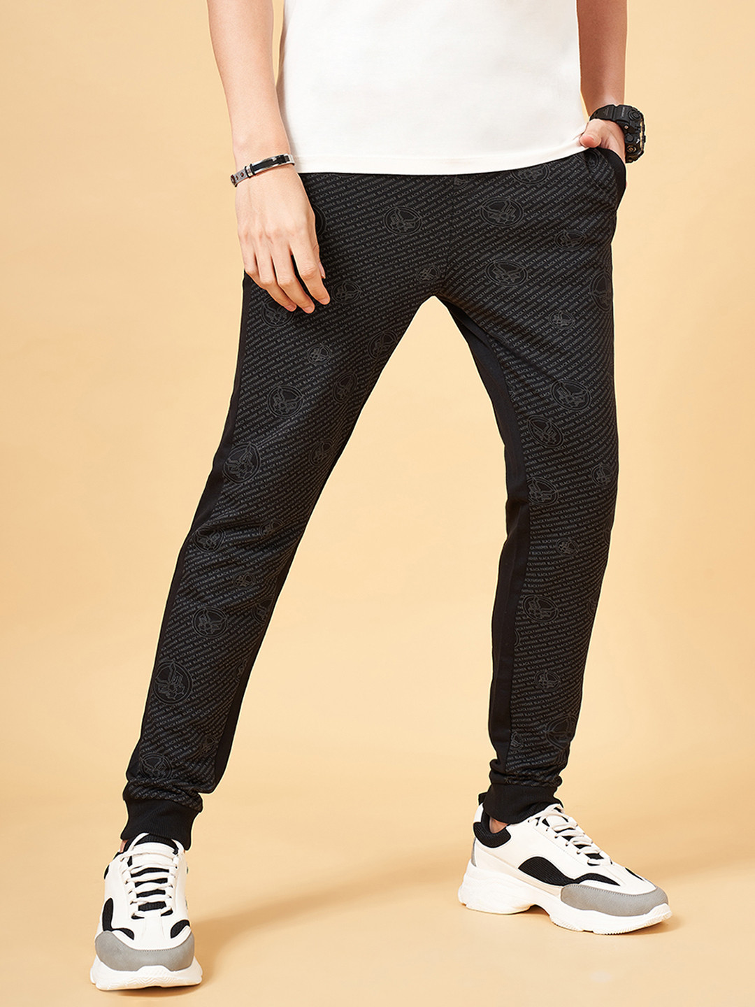 SF JEANS Pantaloons Men Mid-Rise Black Panther Printed Cotton Joggers